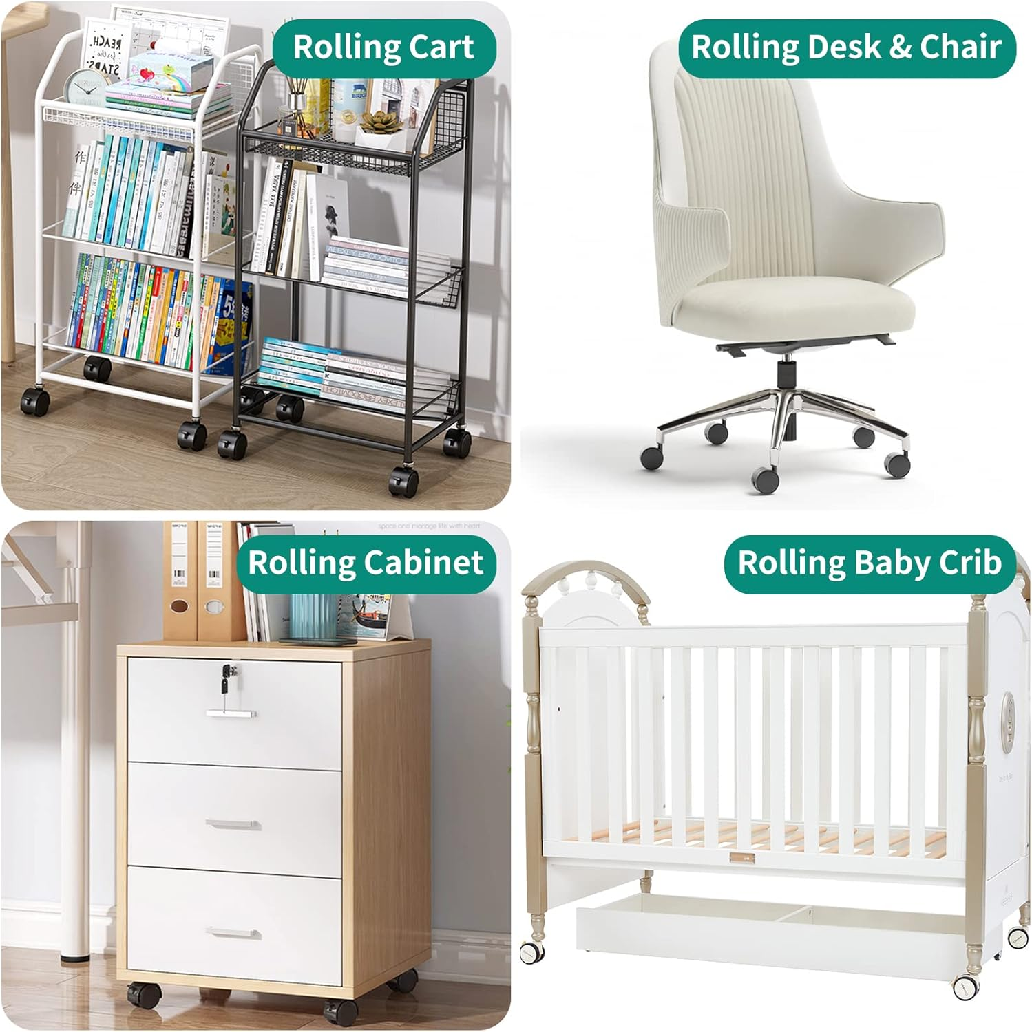 10PCS Wheel Stoppers for Rolling Furniture Feet Floor Protectors, 2 Inch Office Chair Wheel Stopper, Felt Furniture Caster Cups for Hardwood Floors, Anti-Scratch, Stop Chair from Rolling, Black