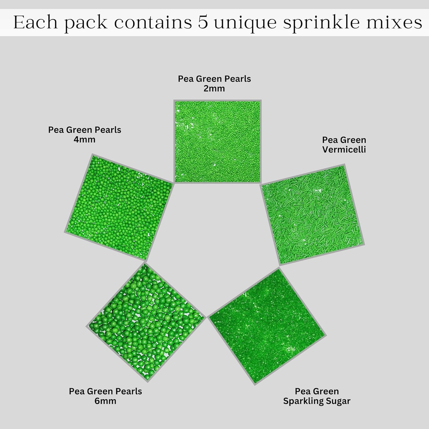 Confect Sprinkles for Cakes & Cupcakes Decoration | Assorted Pack of 5 Party in Park Pea Green Sprinkles | Celebration Sprinkles | Edible Mix Dragees, Jimmies & Sparkling Sugar - 3.5 Oz image number 2
