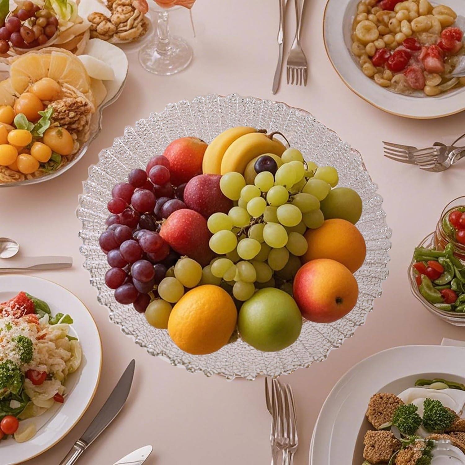 Fruit Bowl, Glass Plates, Fruit Serving Tray, Copper Bottom Glass Fruit Plate, Fruit Trays for Party, Snacks Serving Tray image number 1