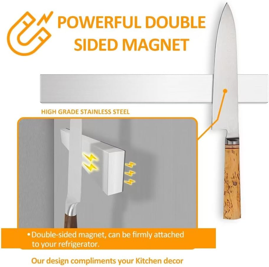 40 CM Self-Adhesive Magnetic Knife Holder, Heavy Duty Kitchen Knife Magnetic Strip for Fridge,Magnetic Knife Holder for Wall No Screws,No Drill Required,Easy to Install (Stainless Steel-40) image number 4