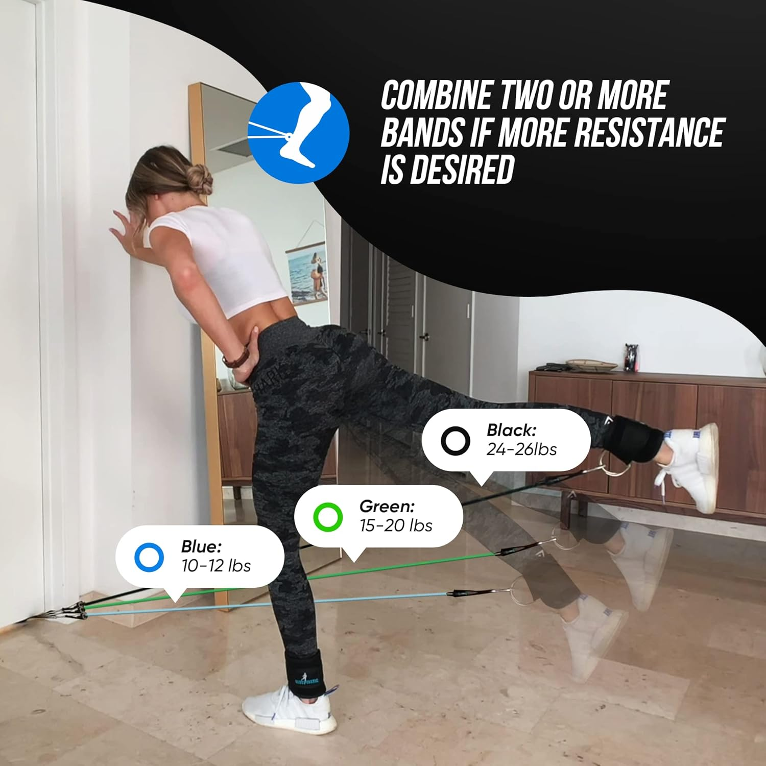 Core Prodigy Glute-Tastic - Ankle Kickback Strap with Resistance Bands for Butt & Hip Exercises image number 5