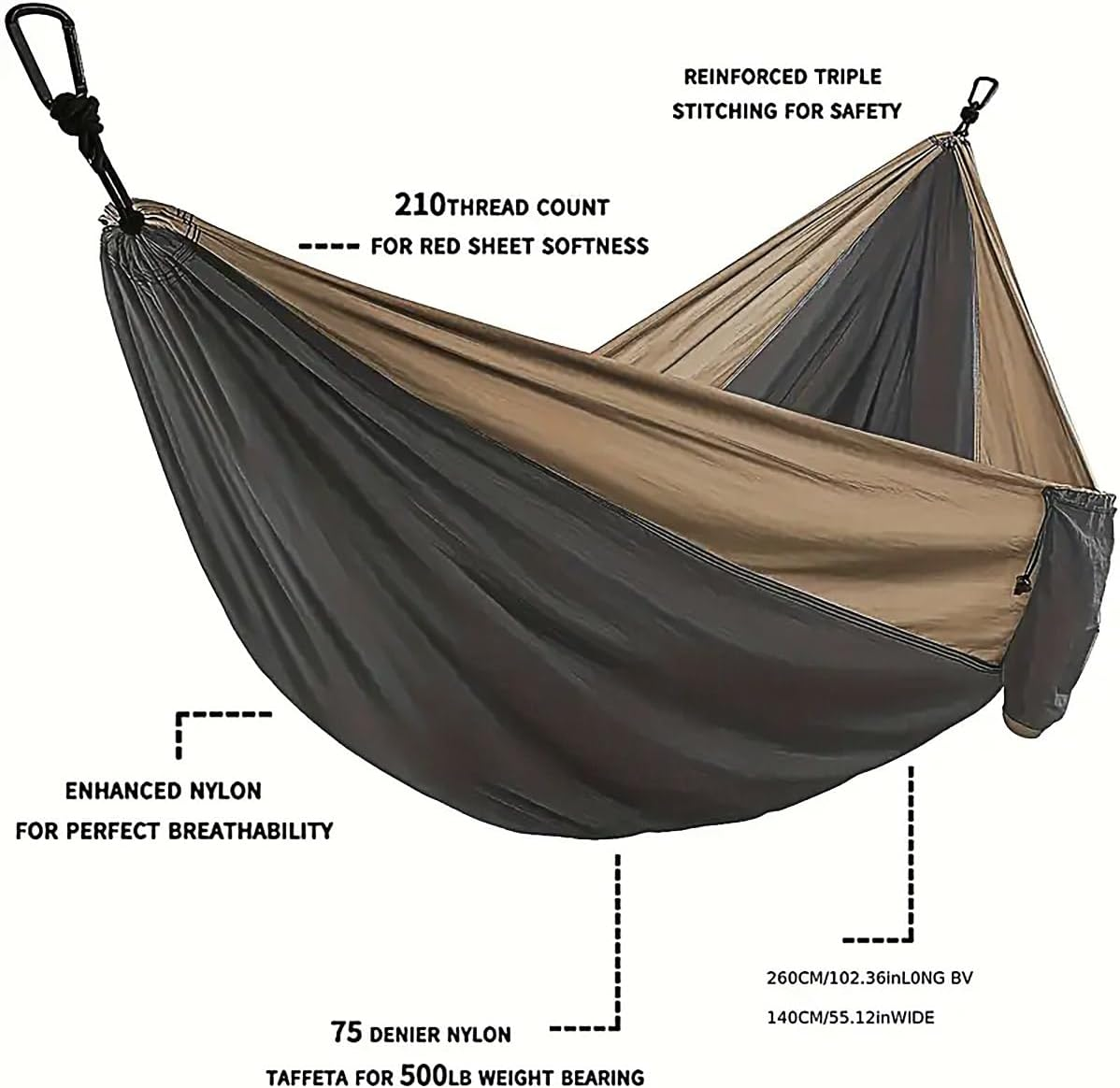 AIMALL Double Camping Hammock 106X55In Portable Outdoor Swing with 98In Adjustable Tree Straps 400Kg Capacity 210T Nylon Travel Bed for Hiking Backpacking Backyard Use image number 4