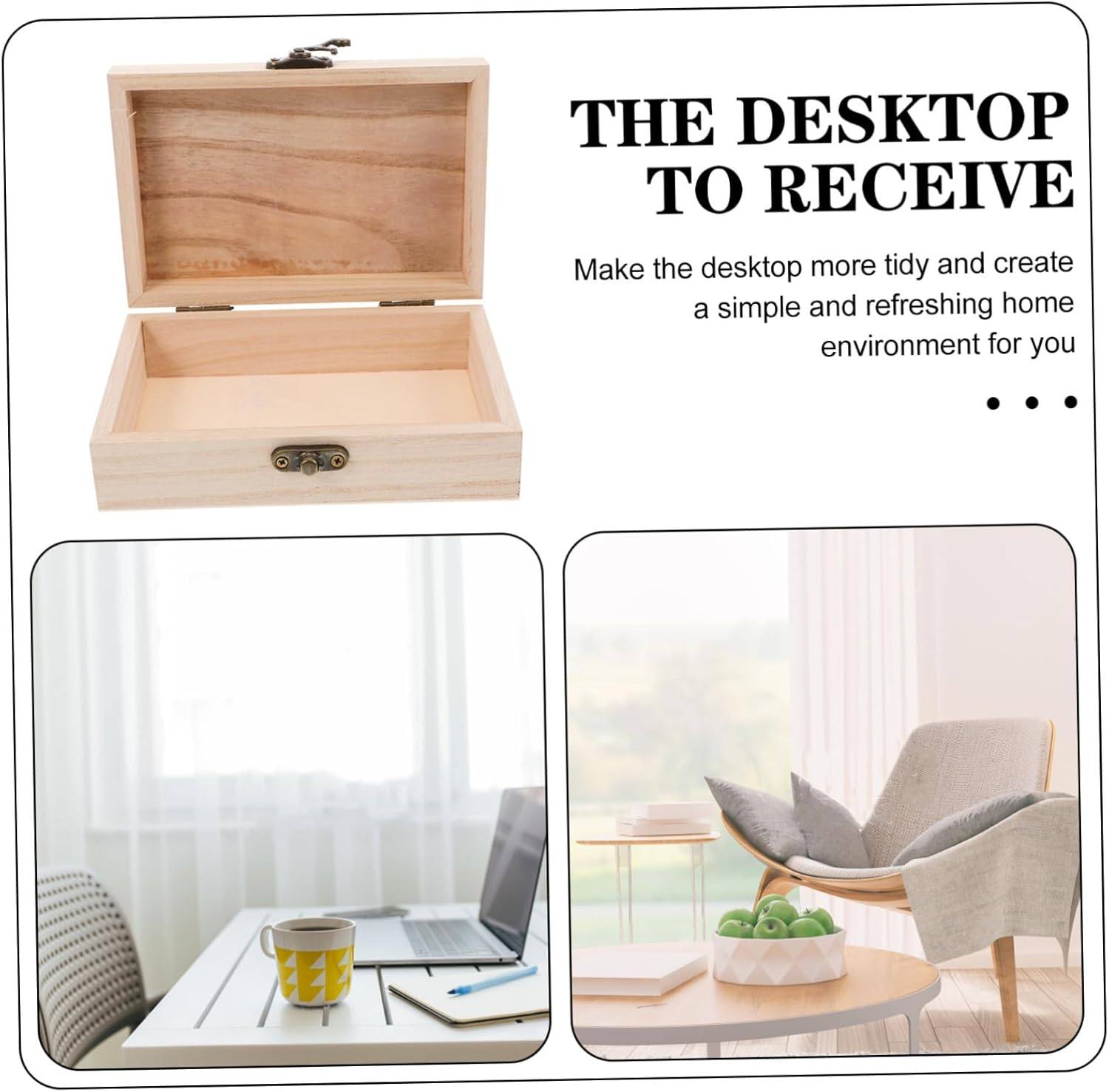 Wooden Storage Box DIY Craft Rectangular Unfinished Wood Box for Keepsakes Home Decor Jewelry Storage Lock image number 2