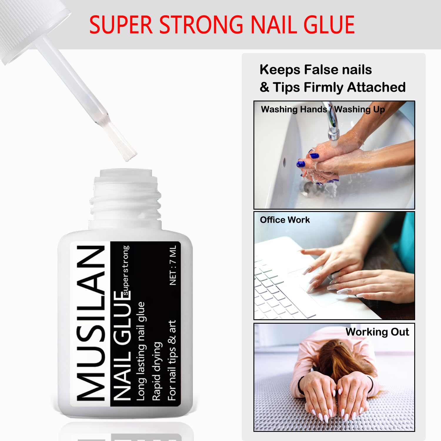 Nail Art Glue with Glass Nail Files - 7Ml Brush on Nail Glue Professional Nail Tip Glue for Press on Nails, Super Strong Long Lasting Acrylic Nails False Nails Adhesive with Glue Brush image number 6