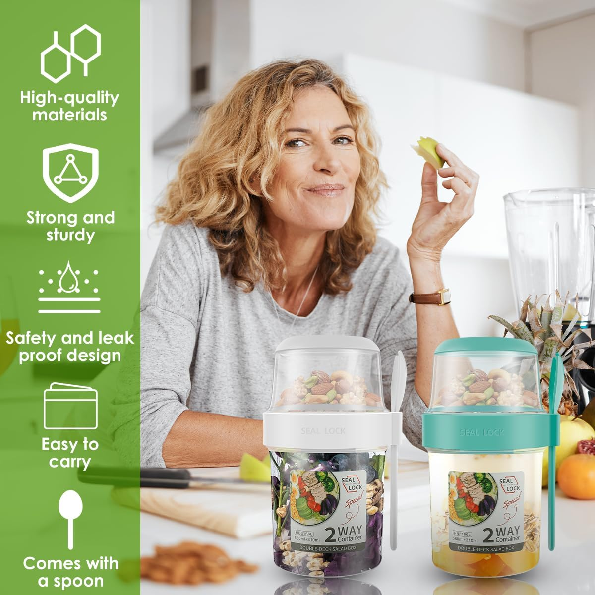 3Pcs Cereal Yogurt Cups with Lid and Spoon, 2-Tier Breakfast on the Go Cups, Leakproof Overnight Oats Jars, Portable Take and Go Yogurt Cup,Reusable Cereal and Milk to Go Container for Home School image number 4