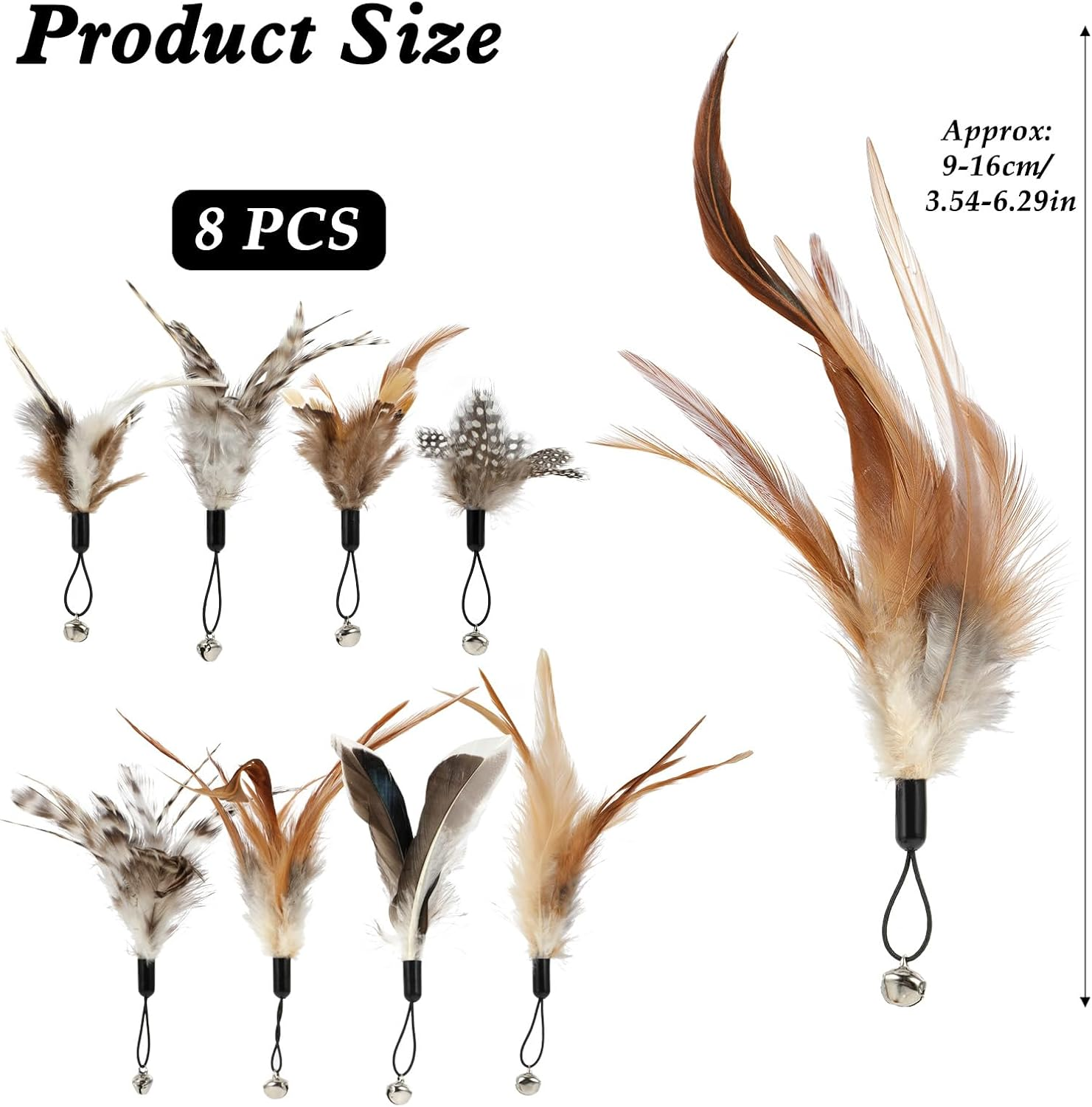 Pack of 8 Cat Feather Toys with Bells, Feather Teaser Cat Toy, Replacement Feather Refills with Bells, Exerciser Play Toy for Kittens or Cats image number 5