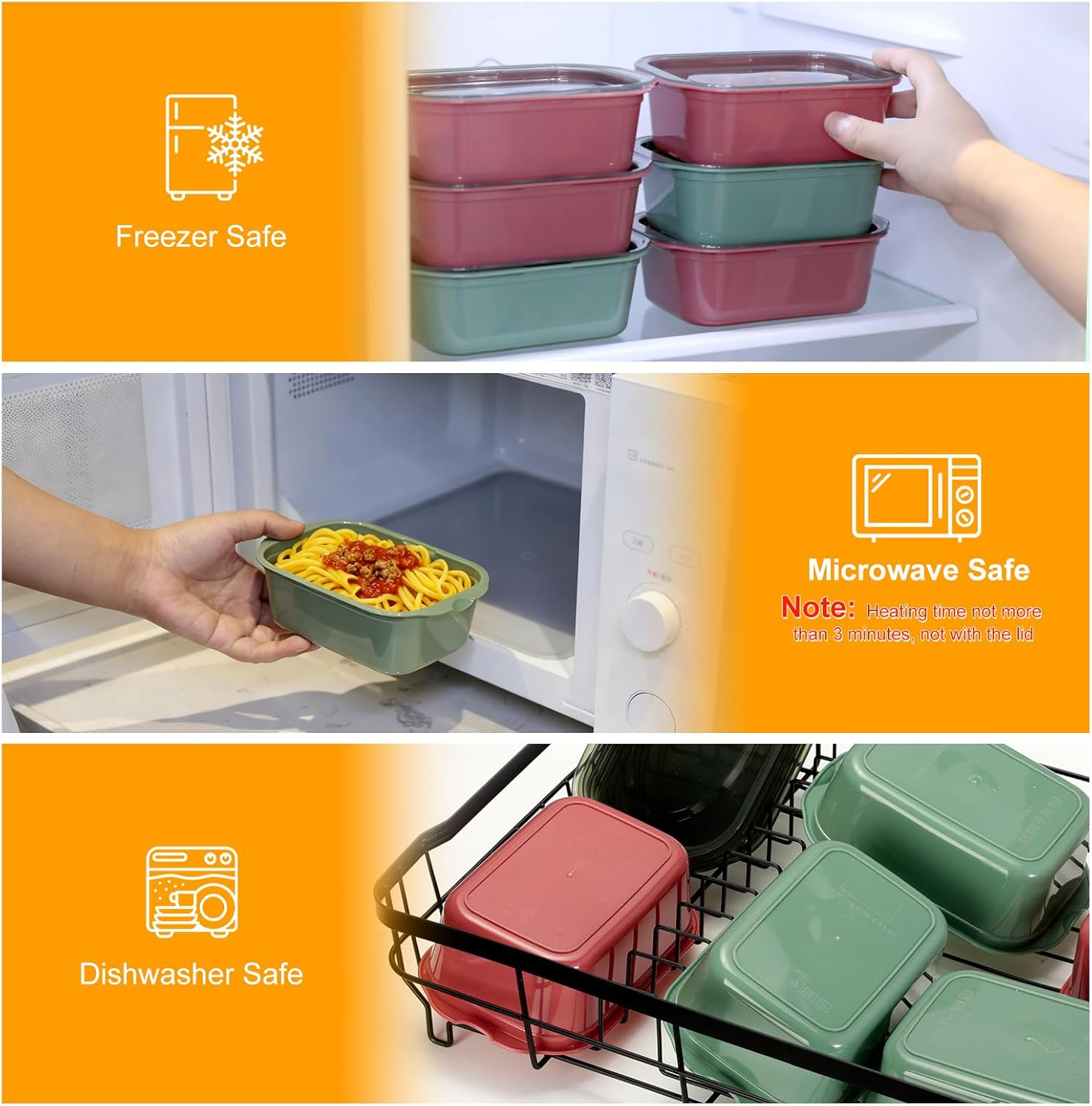 Romon Food Storage Containers with Lid, Pack of 10, 500 Ml, Lunch Box, Airtight Storage Boxes for Meal Prep, Storage Containers, Freezer Containers (Green Red) image number 2