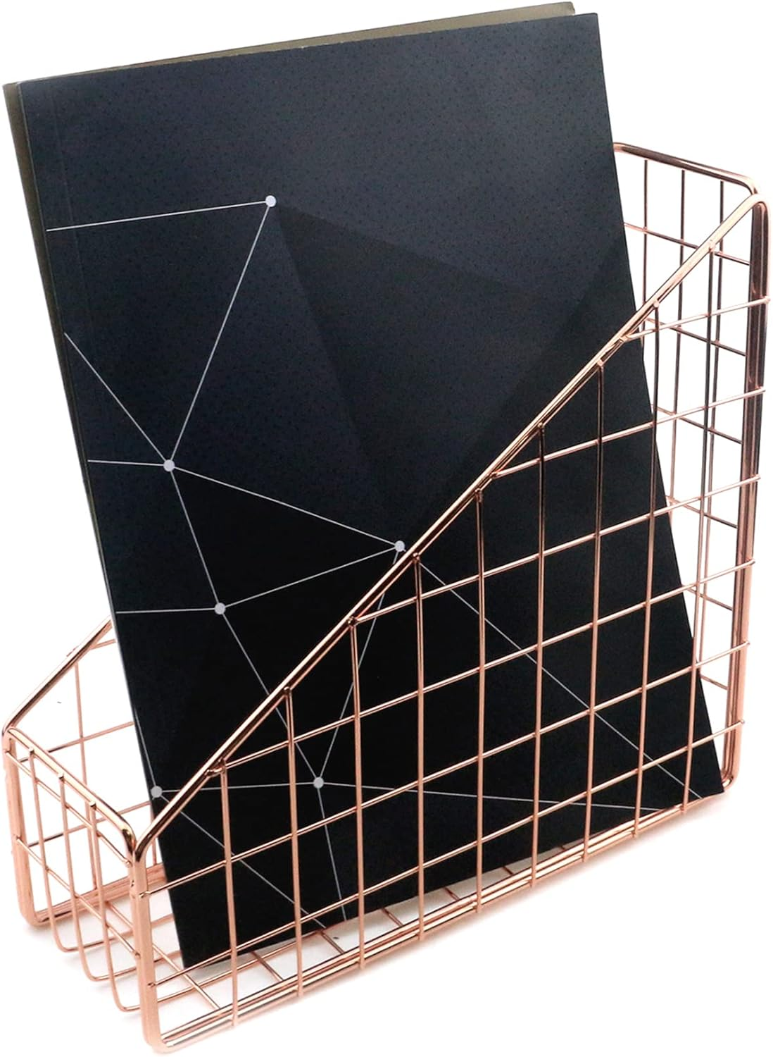 Coshar Minimalist File Holder Metal Wires Magazine Organizer Document Rack Letter File Storage Organizer Desktop Accessory - Rose Gold image number 3