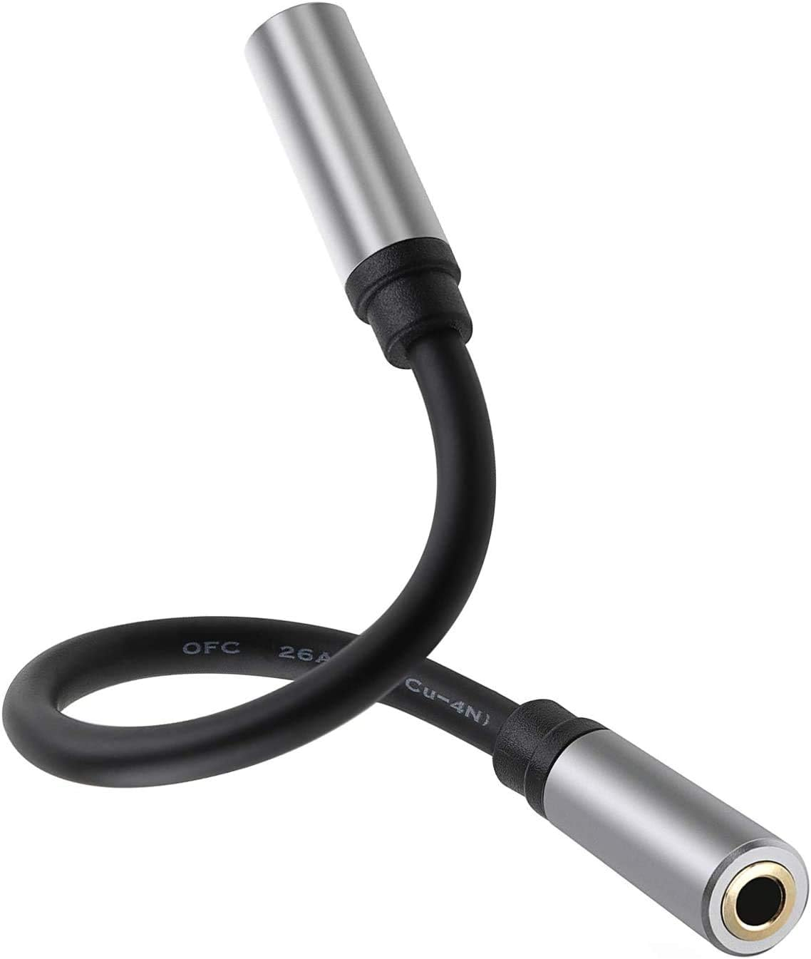 Pasow 3.5Mm Female to Female Adapter Cable TRS Stereo Audio AUX Connector Cod for Headphones, Car, Hifi - 15Cm/6Inch (Grey)