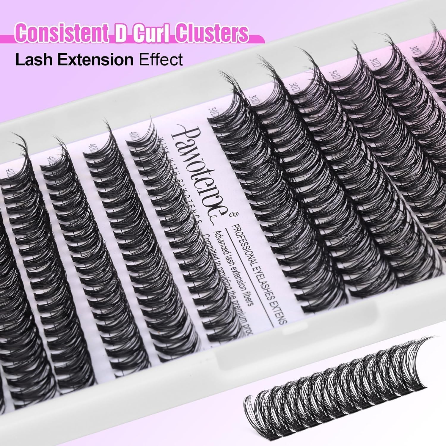 FIREYUN DIY Lash Extension Kit 280Pcs Individual Lashes Cluster D Curl Eyelash Extension Kit 30D 40D 9-16Mm Mix Lash Clusters with Lash Bond and Seal and Lash Applicator Tool for Self Application at Home (30D+40D-0.07D-9-16MIX KIT) image number 2