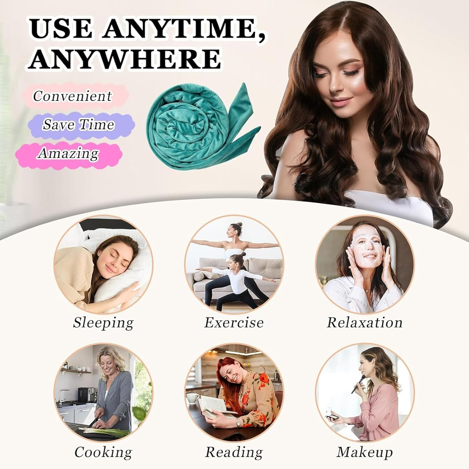 Weidllys No Heat Overnight Curl Headband, 70" Soft Ribbon Wrap for Long Hair, 9 PCS Hair Curling Rods Set - Blue Green image number 3