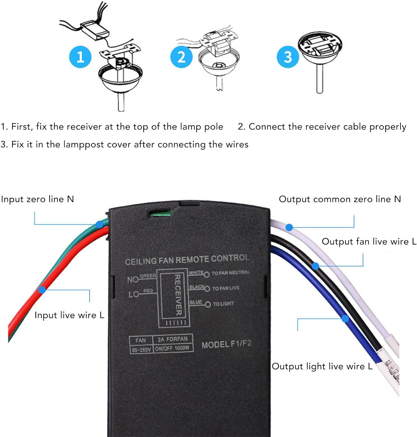 Universal Ceiling Fan Remote Control Kit, Replacement Wireless Ceiling Fan Light Timing Remote Control, Wind Speed & Brightness Remote for Ceiling Fan Lamp, Long Distance image number 1