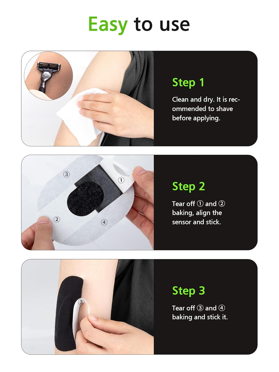 20 Packs Dexcom G6 Adhesive Patches, Dexcom G6 Overpatch Waterproof Pre-Cut for 10-14 Days Long Stay by SUNMON (Black) image number 5