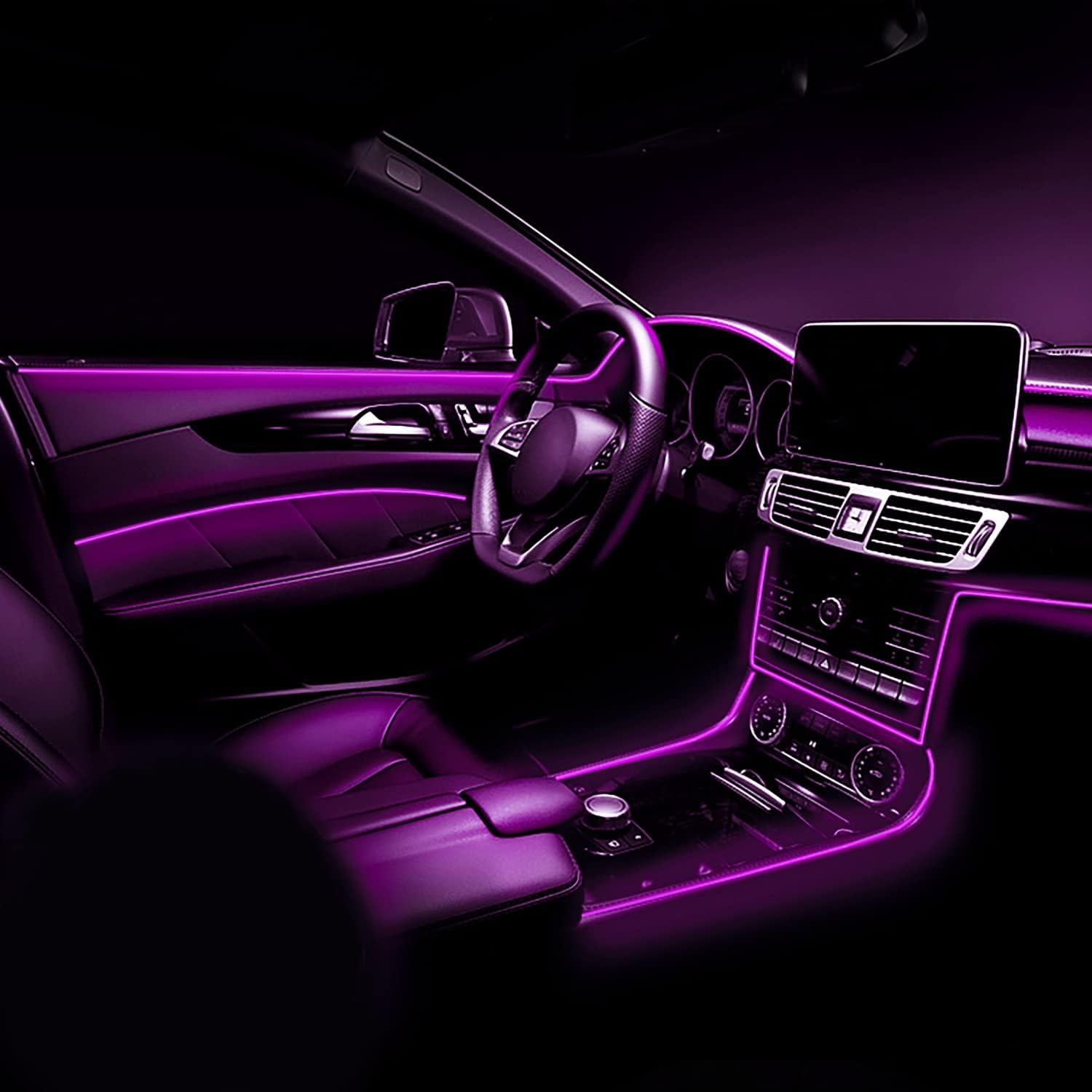 EL Wire Neon USB Lights - 197" Glowing Strip with Sewing Edge for Car Interior Decoration (Purple, 5M/16.5Ft) image number 2