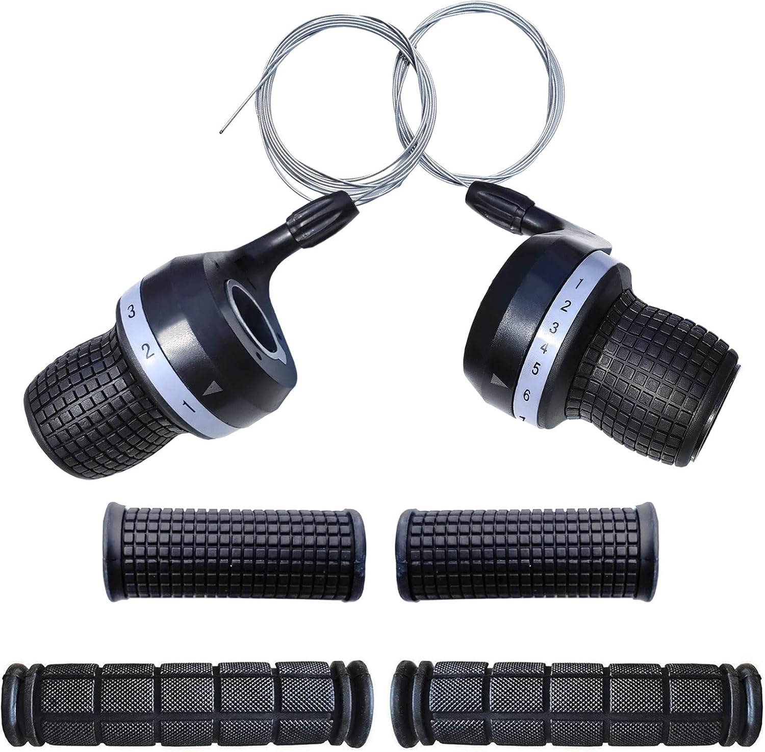 1 Pair Bicycle Twist Grip Gear Shifters 3X7 Speed DIP Compatible for Shimano Brand Bike and 1 Pair Non-Slip Rubber Bike Handle Bar Grip image number 1