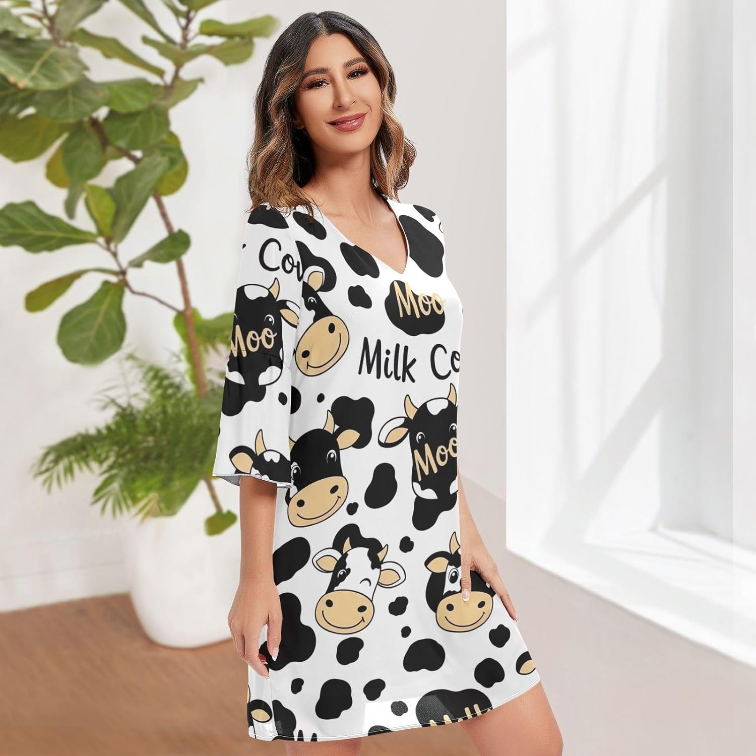 Cartoon Cows Western a Line Dress Printed Line Maternity Dress image number 1