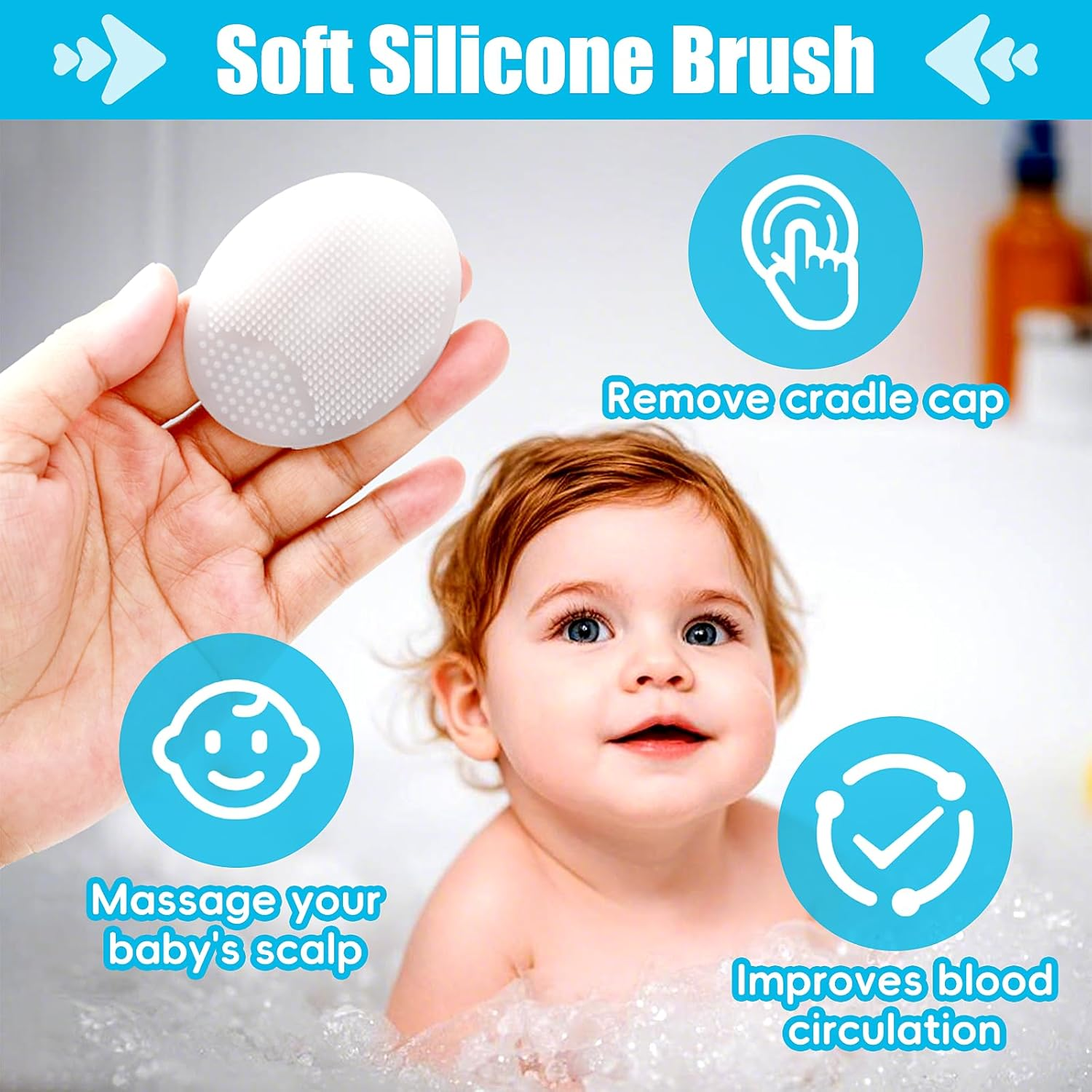 Cradle Cap Brush for Babies, 5Pcs Cradle Cap Treatment Set with Soft Bristle Brushes Silicone Scrubber Long Comb for Newborn Bathing Essentials Baby Brush and Comb Set (White)