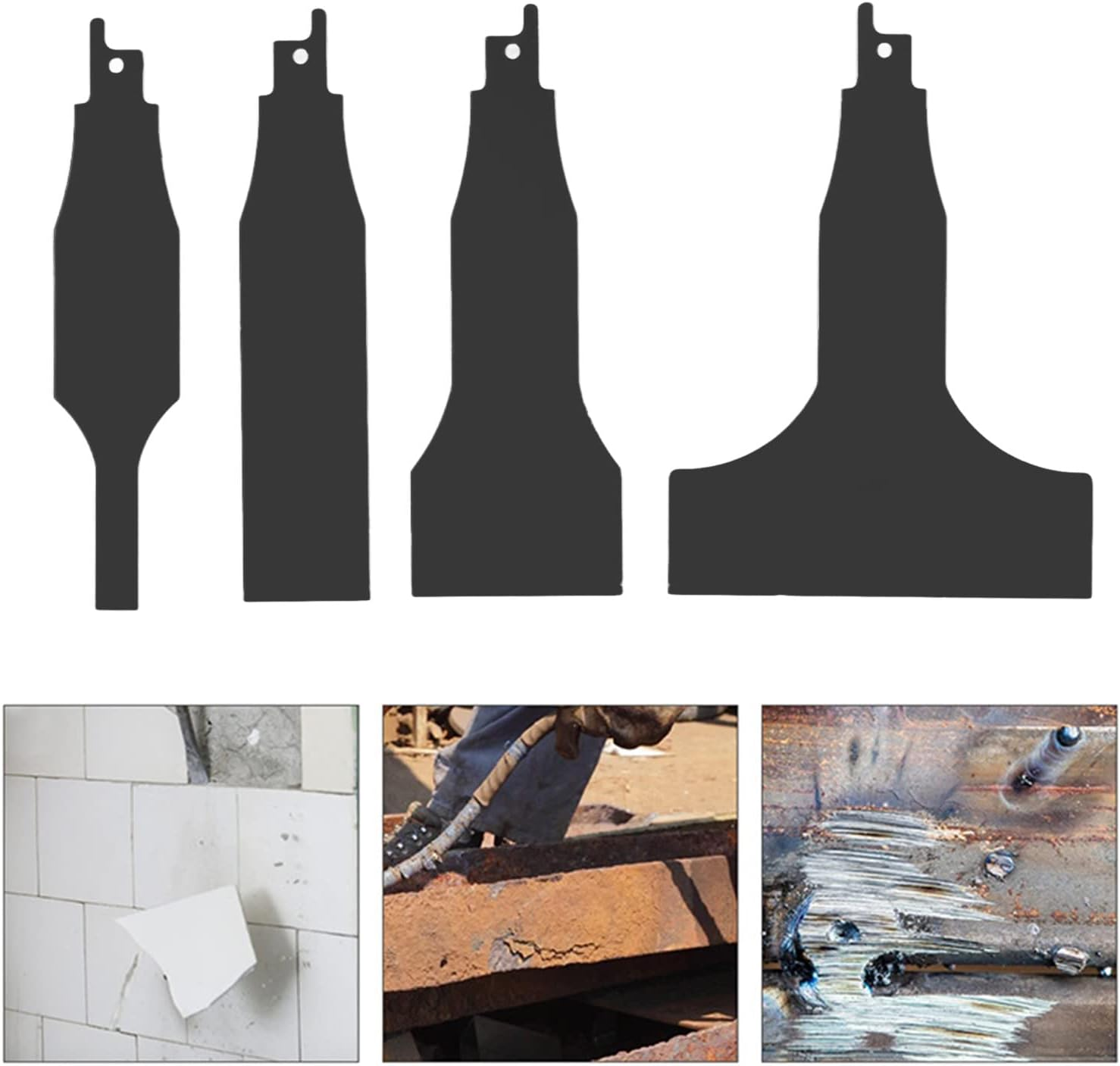 CHICIRIS 4PCS Reciprocating Saw Scraper Blade, High Carbon Steel Reciprocating Saw Scrapers Tile Cleaning Tools for Home Cleaning, Black, 10Mm/30Mm/50Mm/100Mm, Suitable for Semi Hard Materials image number 1