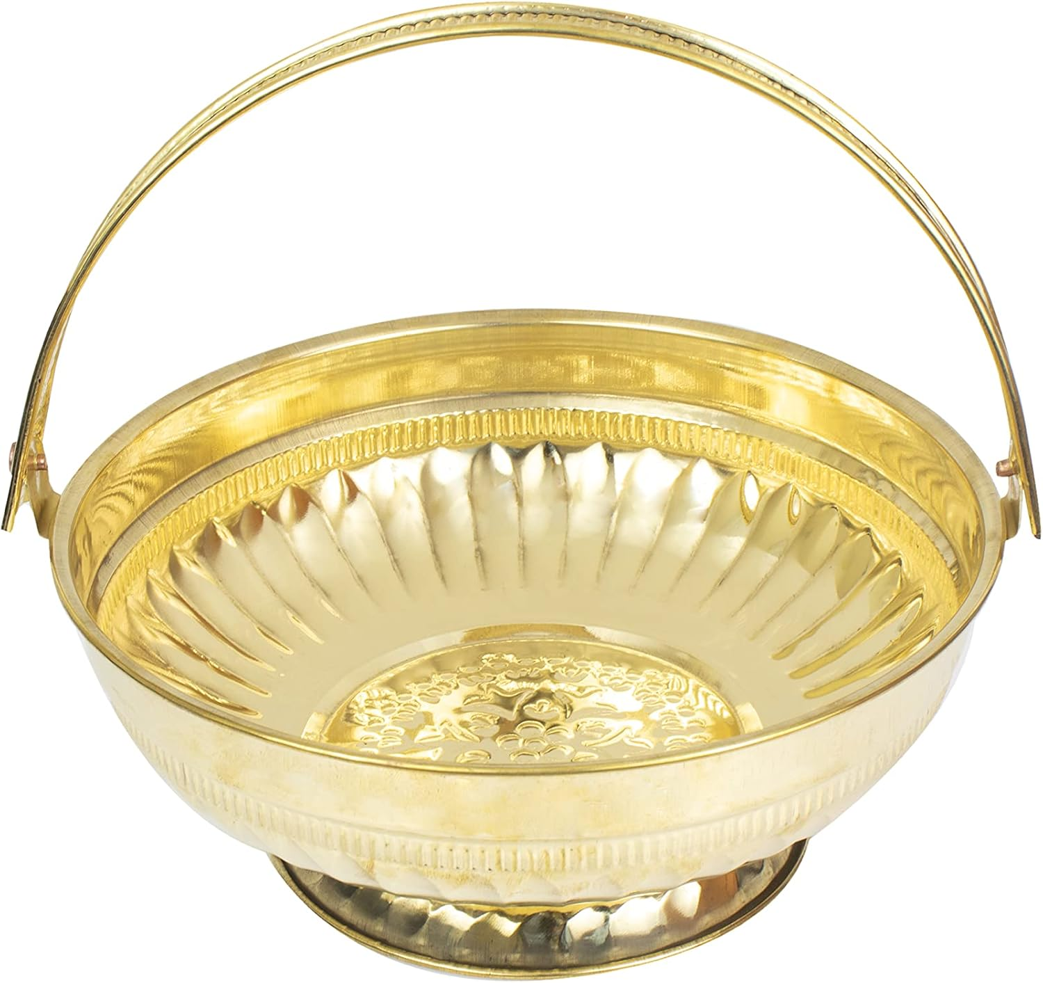 Traditional Handcrafted Lakshmi Brass Flower Basket for Pooja/Worship (Gold Leaf) image number 4