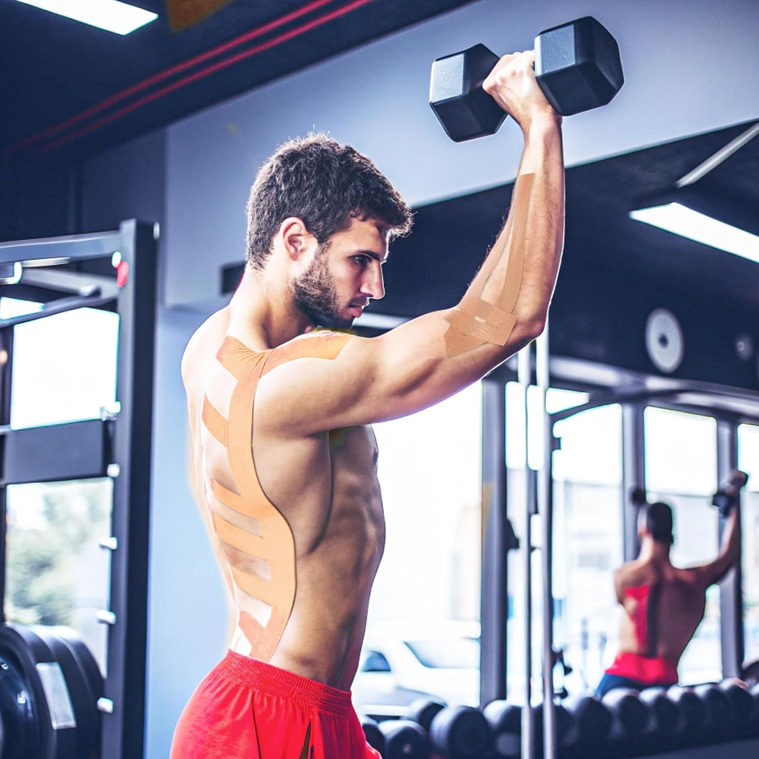 2 Rolls Kinesiology Tape for Knees, 2In&times;16.4Ft Roll Athletic Tape for Elastic Muscle Support, Waterproof Physio Tape for Relieve Muscle Soreness and Injury for Shoulder, Ankle, Face Tape, Skin,Beige image number 3