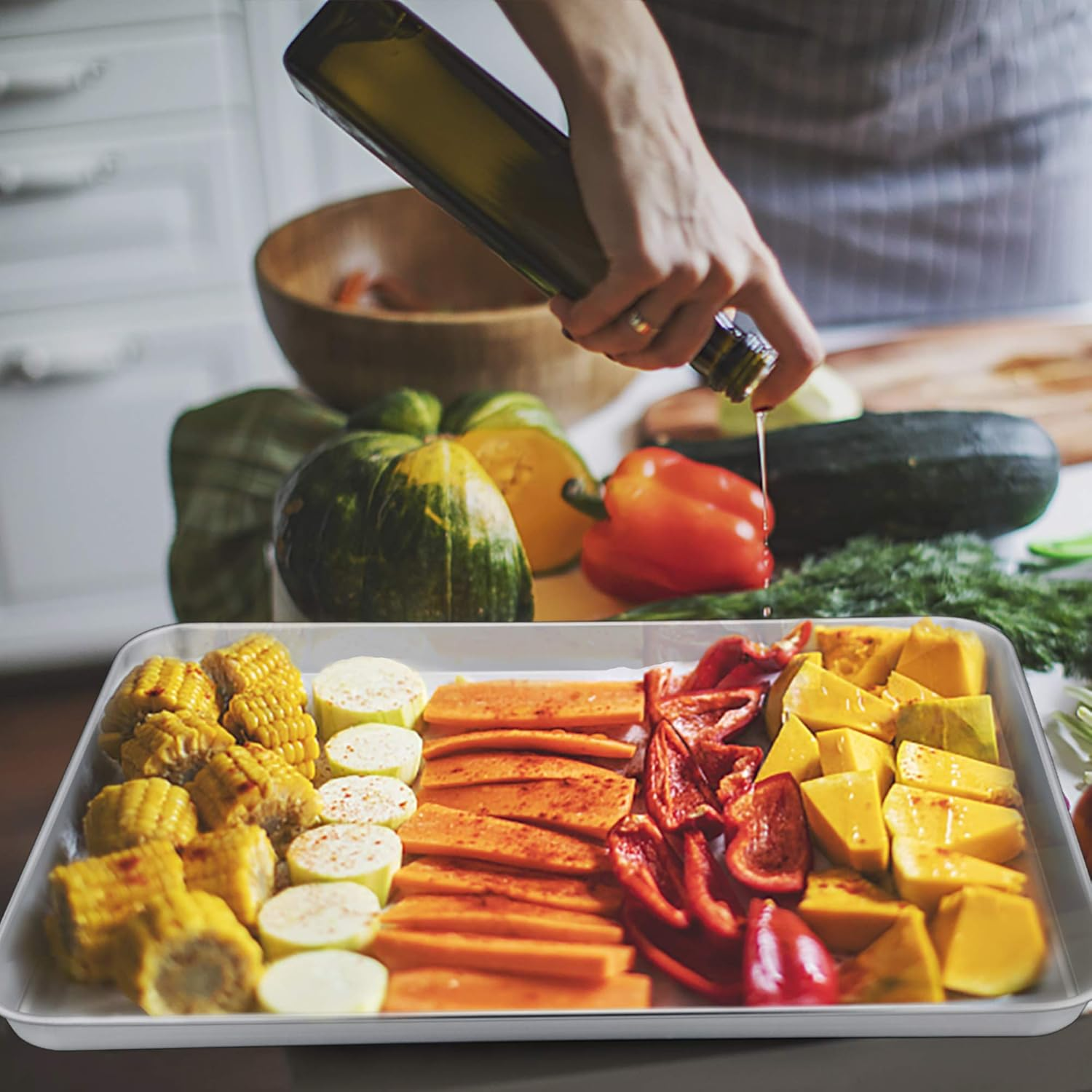 Baking Tray, Haware Stainless Steel Oven Tray, Cake Tray, Set of 2, 40 X 30 X 2.5 Cm, Rectangular Grease Pan Oven Tray for Baking & Serving, Non-Toxic and Healthy, Easy to Clean and Dishwasher Safe image number 1