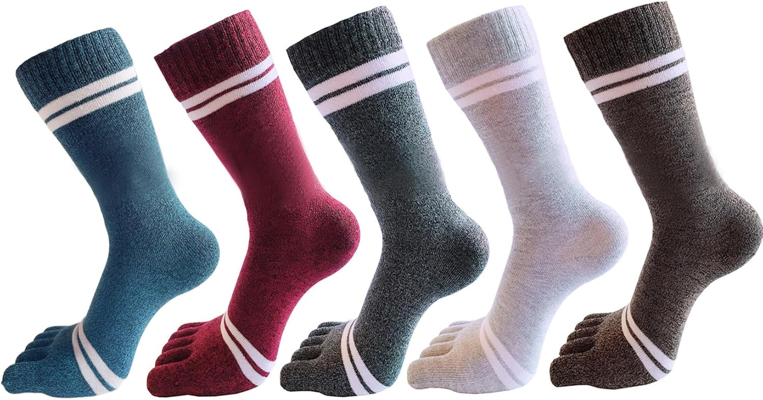 Toe Socks Cotton Crew Five Finger Socks Running Athletic for Men Women 5 Pack