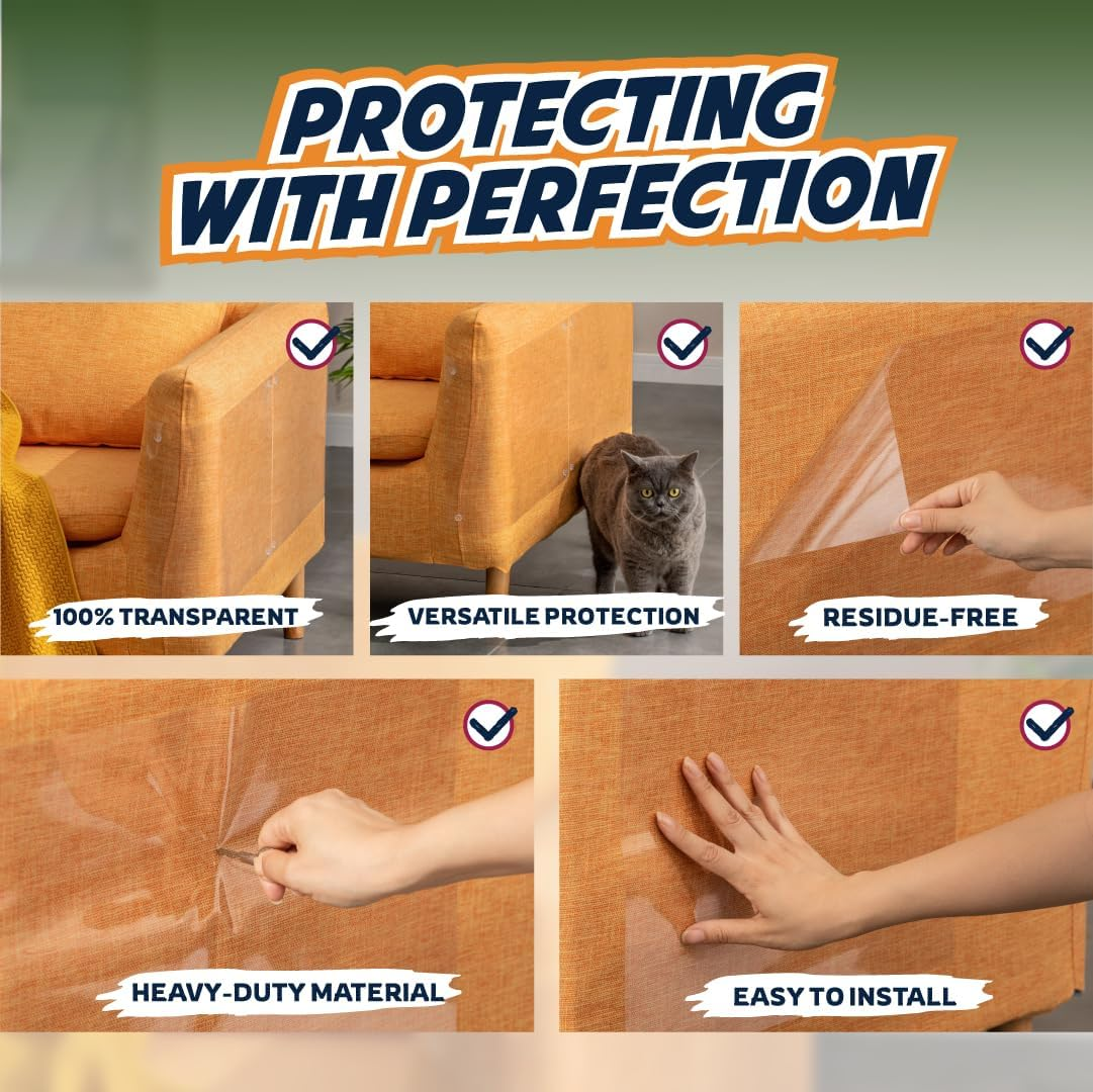 Furniture Protectors from Cats - 10-Pack XXL Couch Protector for Cats - anti Cat Scratch Furniture Protectors Guards - Sofa Corner Scratching Training Tape Cat Scratch Deterrent for Furniture Plastic image number 2