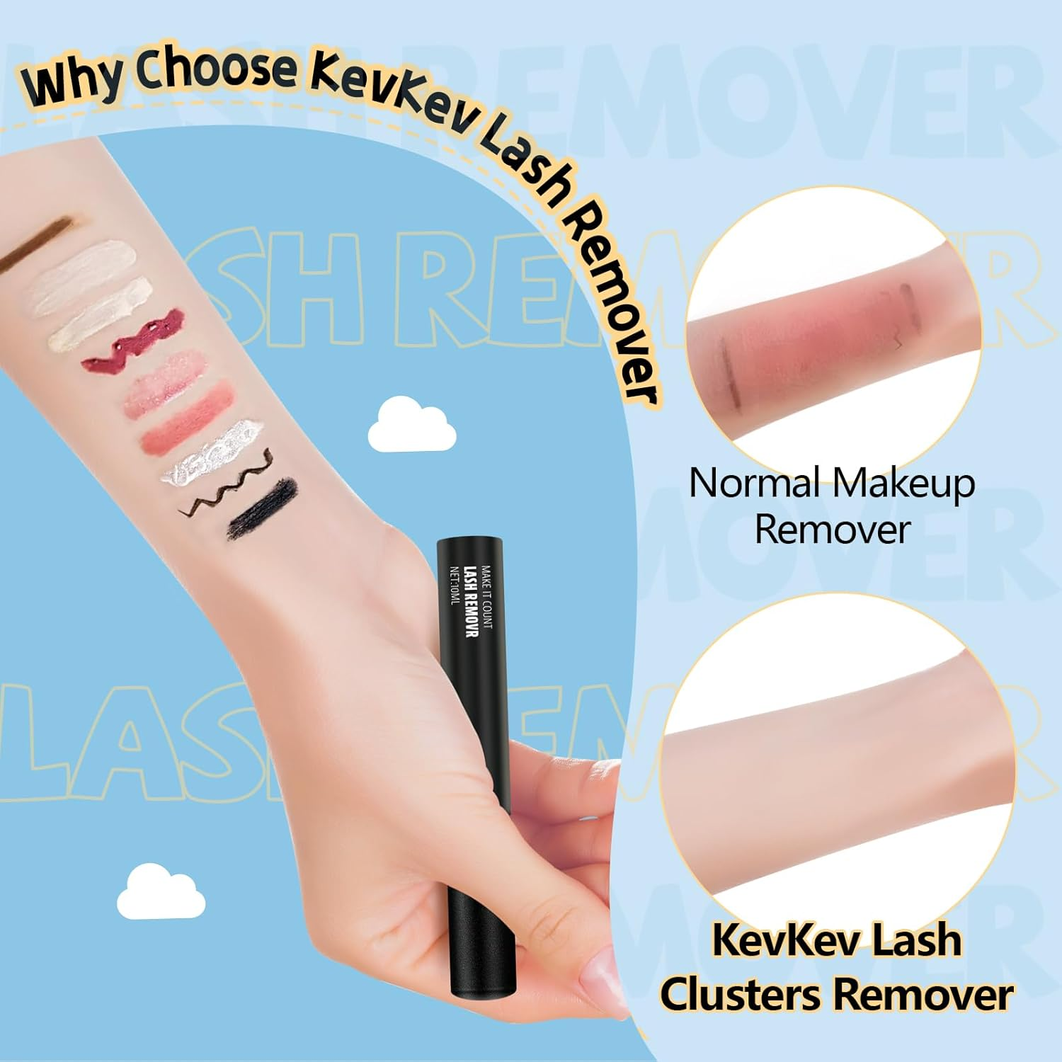Kevkev Lash Remover for Extensions and Clusters 10Ml with Brush, Cotton Swabs - Easy Removal of Eyelash Adhesive, Bond and Seal image number 5