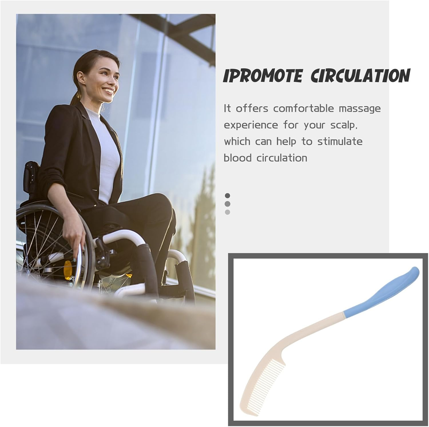 COMPUKAS Ergonomic Long Handle Comb with Curved Handle for Seniors Lighter for Head Massage Durable and Easy to Use for Limited Mobility image number 1