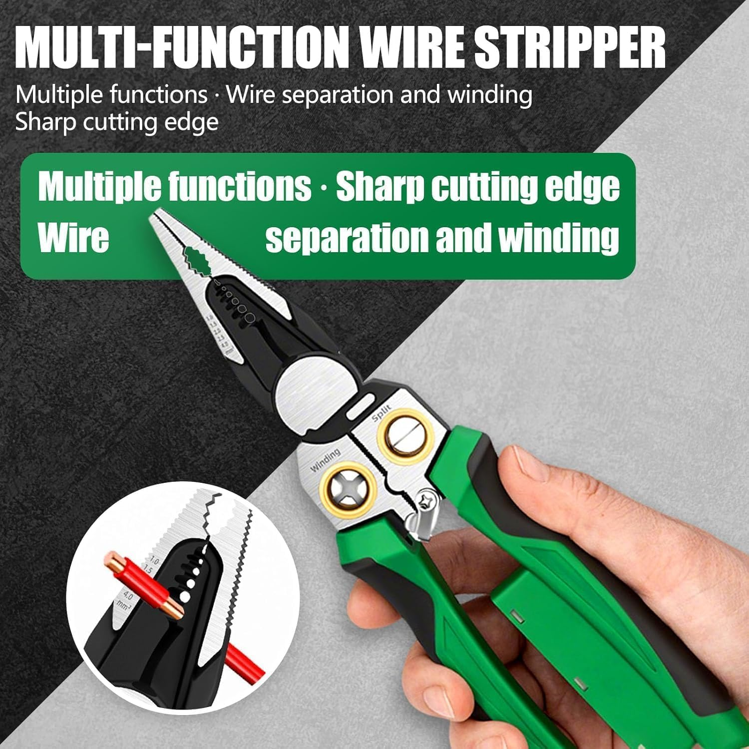 8 in 1 Wire Stripper with Voltage Tester, Electric Pliers, New Multi-Function Electric Wire Stripping Tool for Cutting and Pulling Pliers, Electrician Repair Tool (Green) image number 3