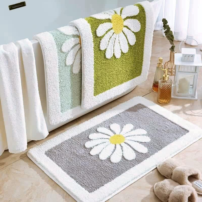 Super Absorbent Floor Mat, Bath Mat Rug Rubber Non Slip Quick Dry Super Absorbent Thin Bathroom Rugs Fit Washable Bathroom Floor for in Front of Bathtub,Sink (50 * 80Cm, Floral) image number 3