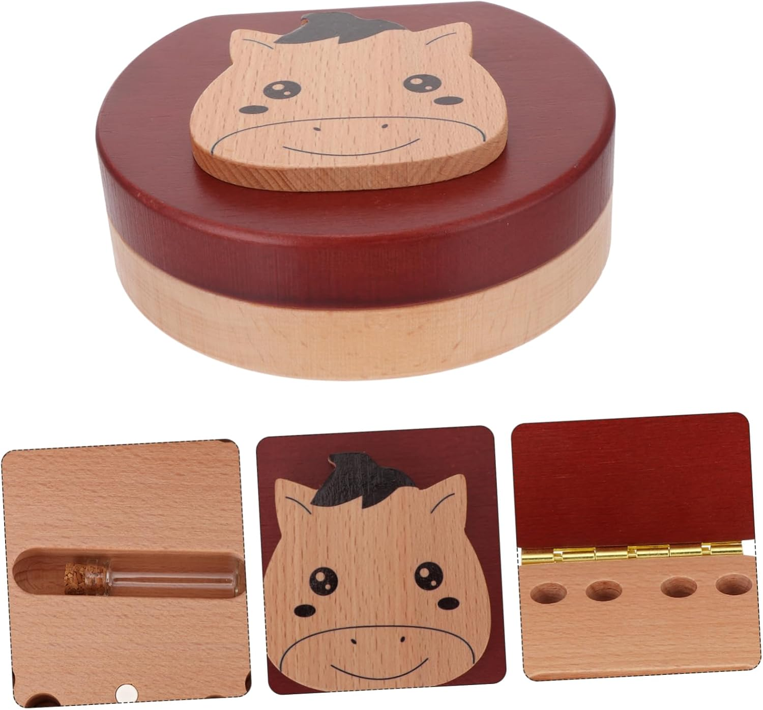 Baby Tooth Box Keepsake Organizer Wooden Tooth Holder for Boys and Girls Storage Case Zodiac Horse Design for Childhood Memory image number 2