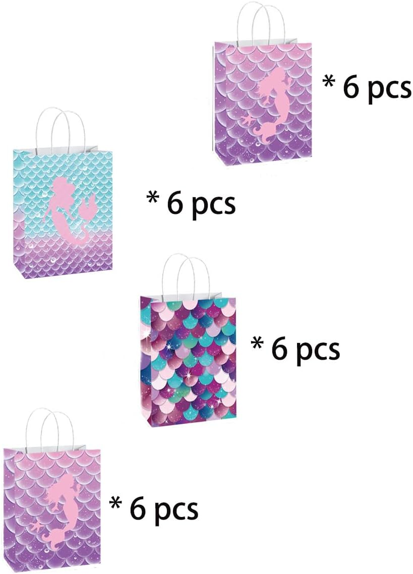 Dnvkict 24 Pack Mermaid Goodie Bags with Handles Candy Bags Mermaid Theme Party Bags Party Favor Treat Bags for Decorations (Fish Scale) image number 1