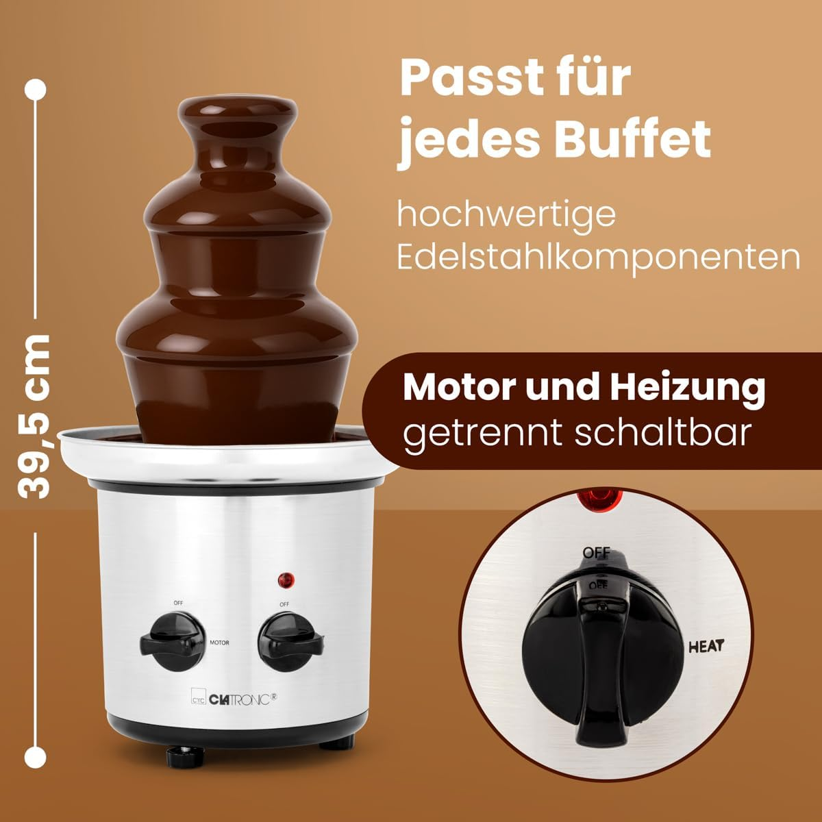 Clatronic&reg; SKB 3248 Chocolate Fountain with Excellent Chocolate Flow, for Fruits and Pastries, Easy to Clean, Chocolate Fountain with Melting Function, Small Chocolate Fountain image number 3