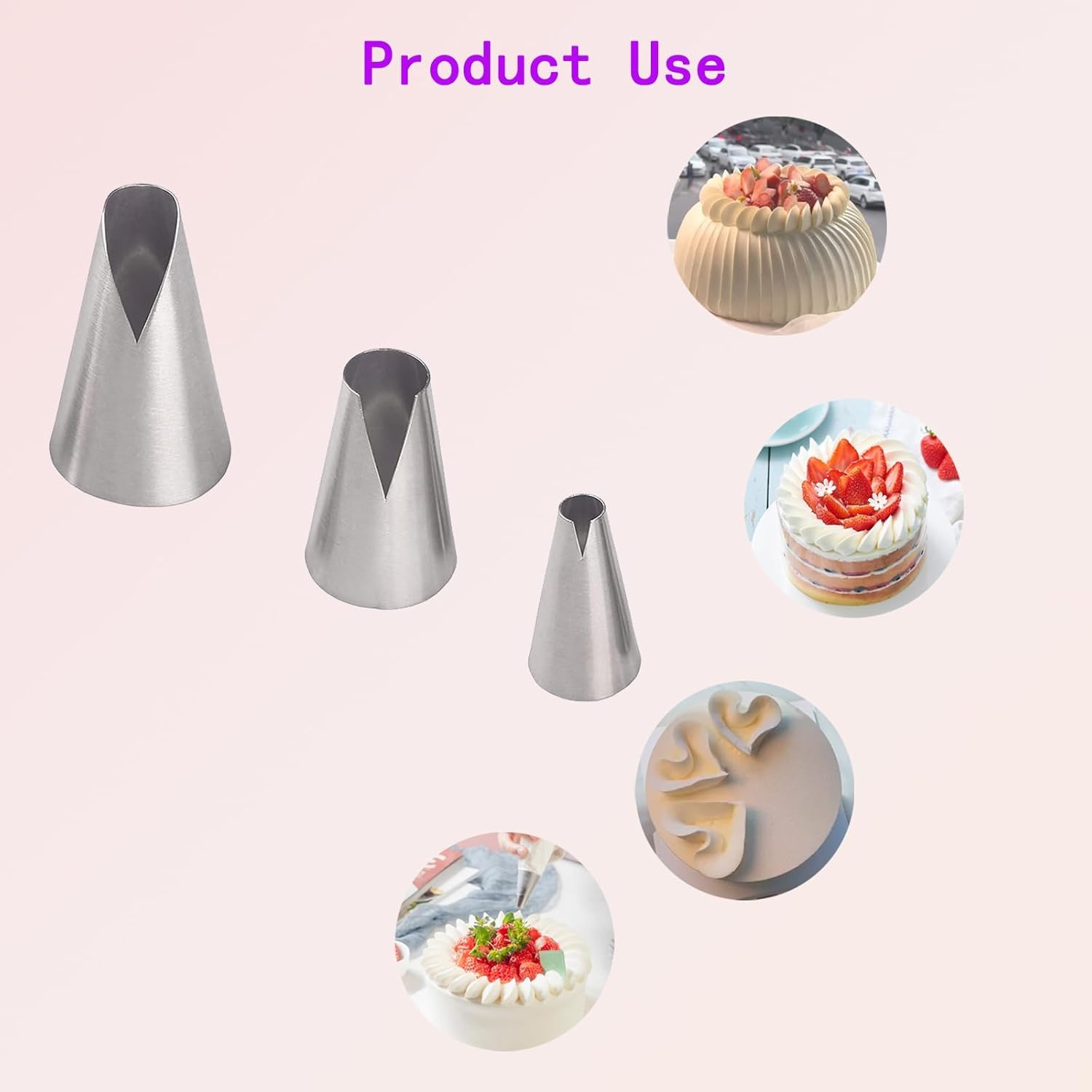 3 Pcs Piping Tips Set, V-Shaped Wave Nozzles for Pastry Decorating - Stainless Steel Kitchen Gadgets image number 4