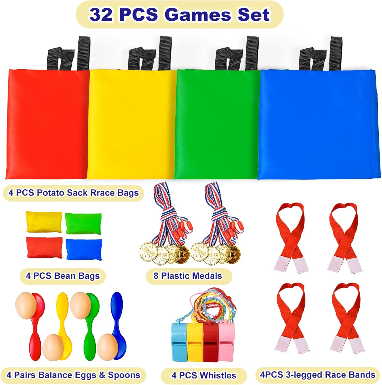 Potato Sack Race Bags - Sack Race Bags for Adults and Kids, Bean Bag Toss Game, 3 Legged Relay Race, Egg Spoon Game, Carnival Outdoor Lawn Game for Easter, Halloween, Christmas, Birthday Party image number 1