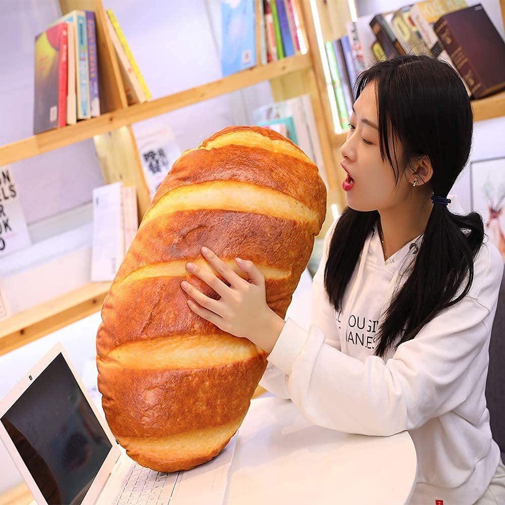 Levenkeness 3D Simulation Bread Shape Plush Pillow,Soft Butter Toast Bread Food Cushion Stuffed Toy for Home Decor 31.4"