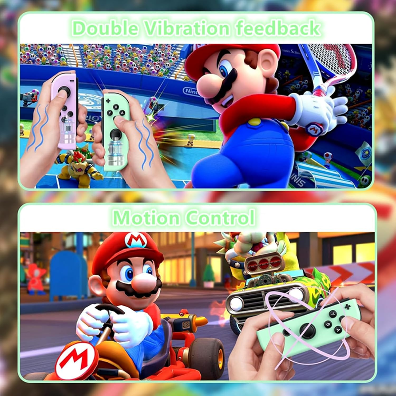 Joy-Cons for Switch Controllers, Wireless Replacement for Switch, Left and Right Controllers Support Sports Dual Vibration/Wake-Up/Motion Control/Screenshot Function (Light Purple/Light Green) image number 5