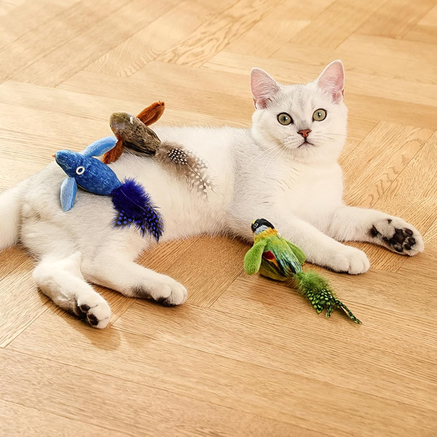 Cat Toys Vocalize Feathers, Birds, Kittens Nibble Toys, Cat Teasing Stick Supplies (Know More Blue) image number 6