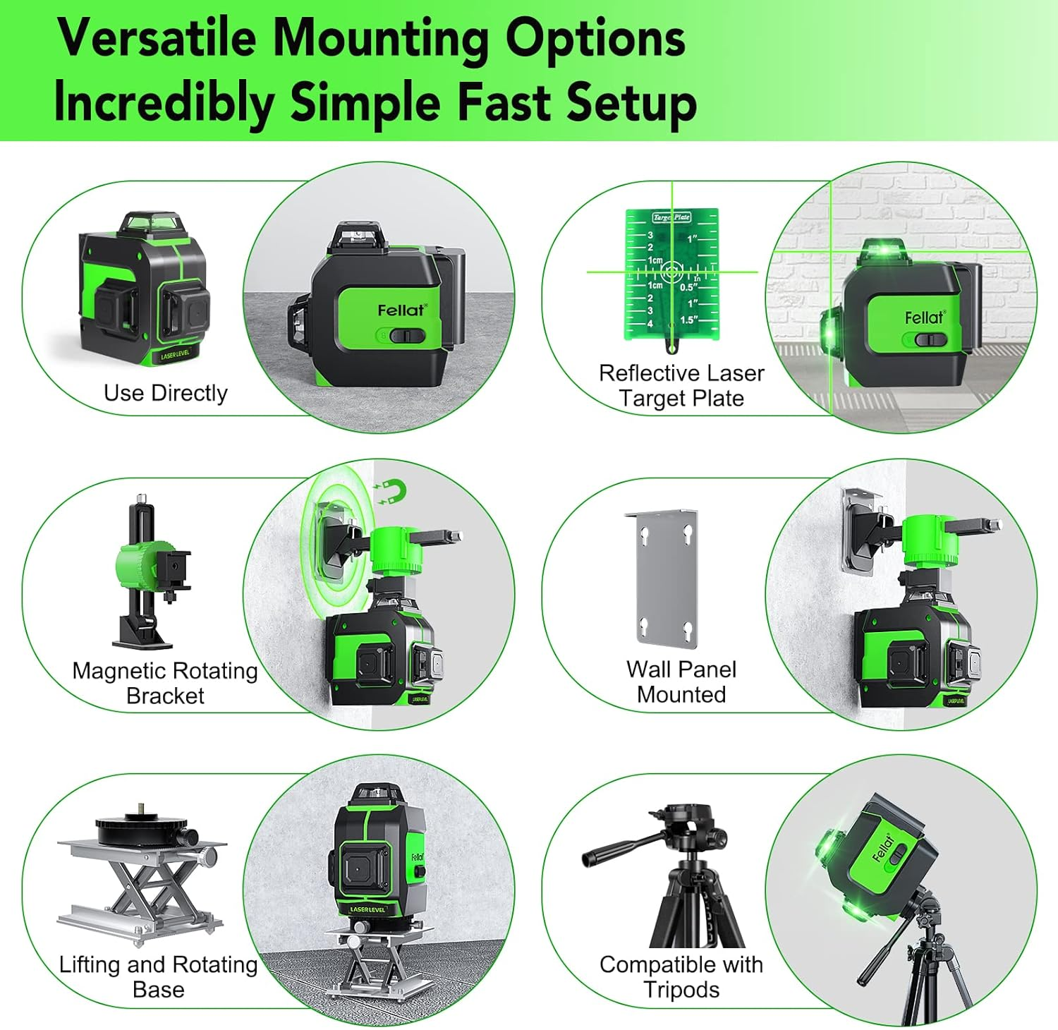Cross Line Laser 3 X 360&deg;, Cross Line Laser Green Self-Levelling Laser Spirit Level 12 Line Lasers with 2 X 4000 Mah Rechargeable Batteries and Remote Control for Indoor Construction Site
