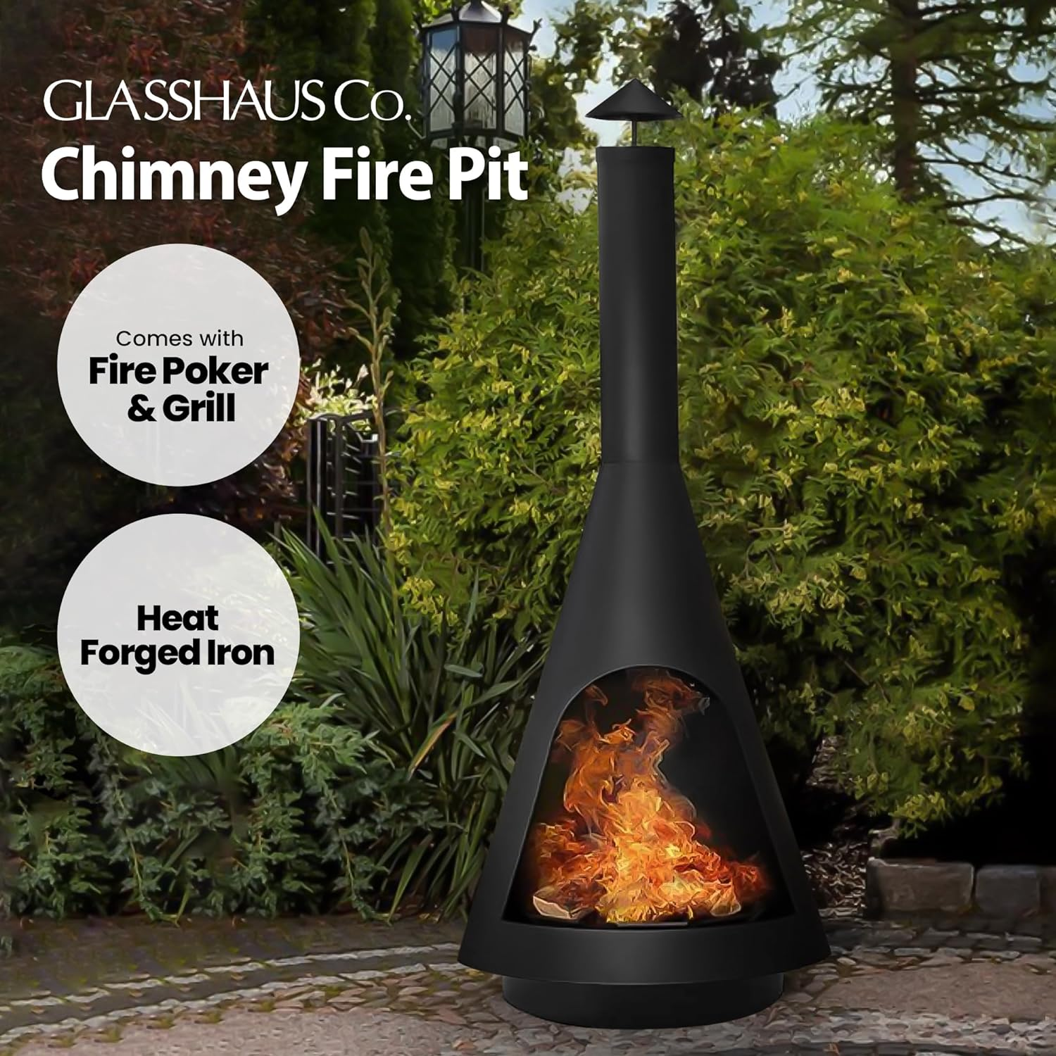 Glasshaus Co. Chimney Fire Pit Patio Heater Outdoor Camping Portable Chiminea Brazier Fireplace 105Cm image number 4