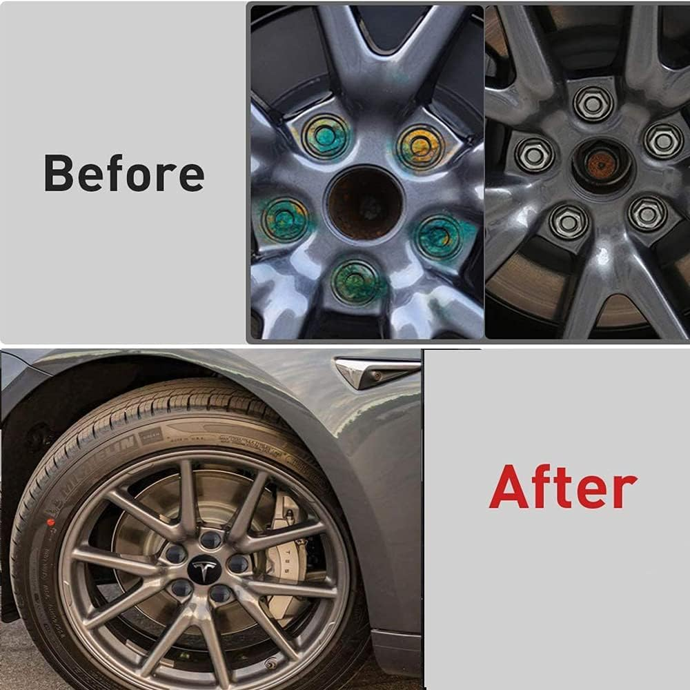 For Tesla Wheel Cap Kit, Tesla Model 3 Aero Wheel Cap Kit Wheel Lug Nut Covers Hub Center Cover Nut Cover Caps with Tyre Valve Caps for Tesla Model 3 Wheel (Black) - Black 30Pcs image number 5