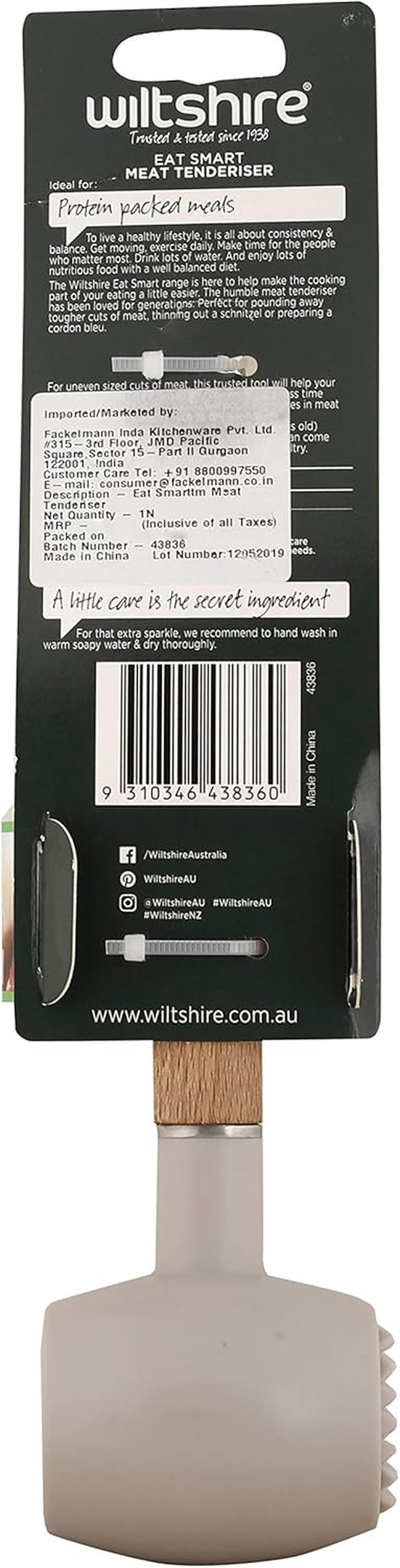 Wiltshire EAT Smart Meat Tenderiser, Double Sided Meat Mallet, Wooden Handle Kitchen Utensil, Durable Tenderising Hammer (Colour: Brown, Cream) image number 4