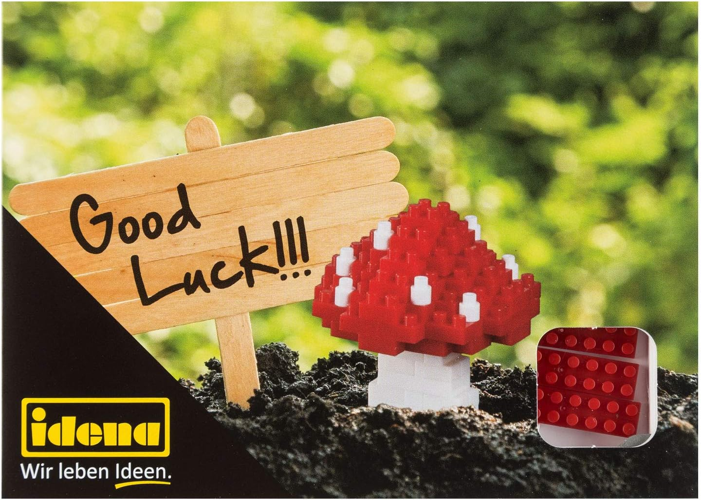 Idena 40156 - Postcard Lucky Mushroom with a 3D Model Building Set with 79 Original Brixies Mini Building Blocks, Difficulty Level 1, Greeting Card or Gift for Children and Adults image number 1