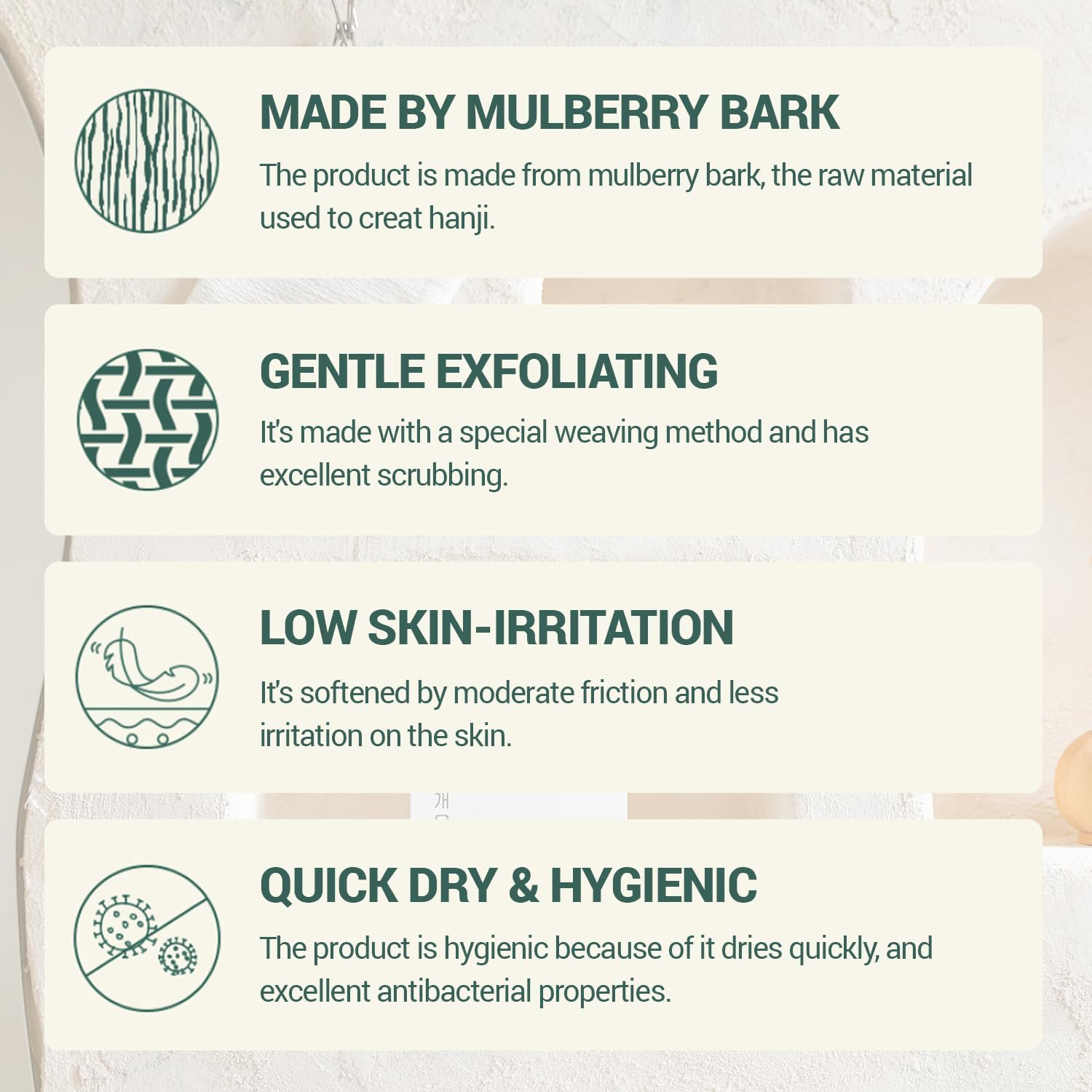 DEARCUS Korean Exfoliating Washcloth Towel 2Pcs, Hanji Bath Washcloths Mitt Scrub Body Washcloth Glove, Skin Irritation Free Korean Mulberry Bark, Reusable Soft and Gentle Scrubbing image number 4