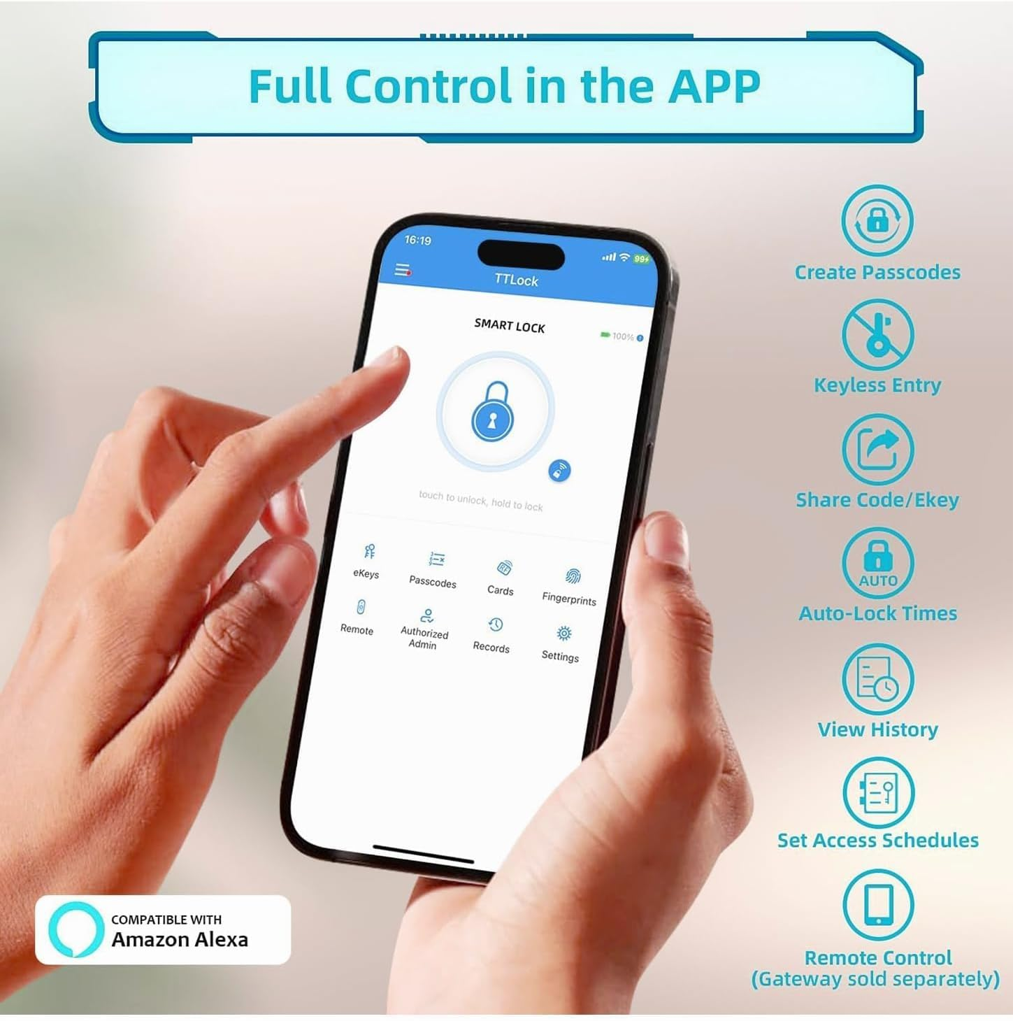 Smart Door Lock - Fingerprint Lock 5 in 1 Electronic Fingerprint/Keyboard/Password/App/Ic Card, Smart Lock for Home Bedroom Hotel Office Apartment image number 6