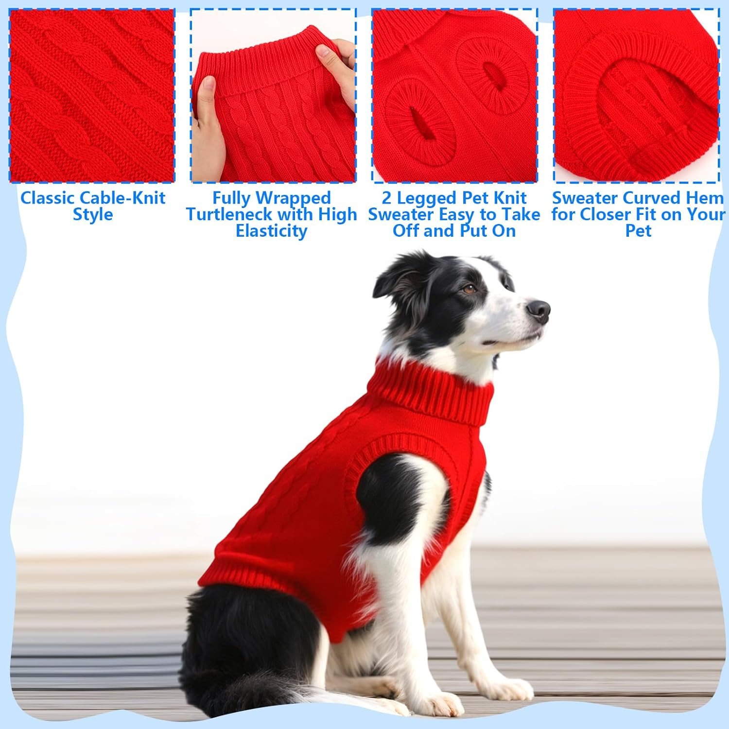 Dog Jumpers Knitted Turtleneck for Medium Large Dogs (Less than 21 KG), Warm Winter Dog Sweater Cute, Apparel Puppy Twist Striped Vest Dog Clothes (Red, Large) image number 7