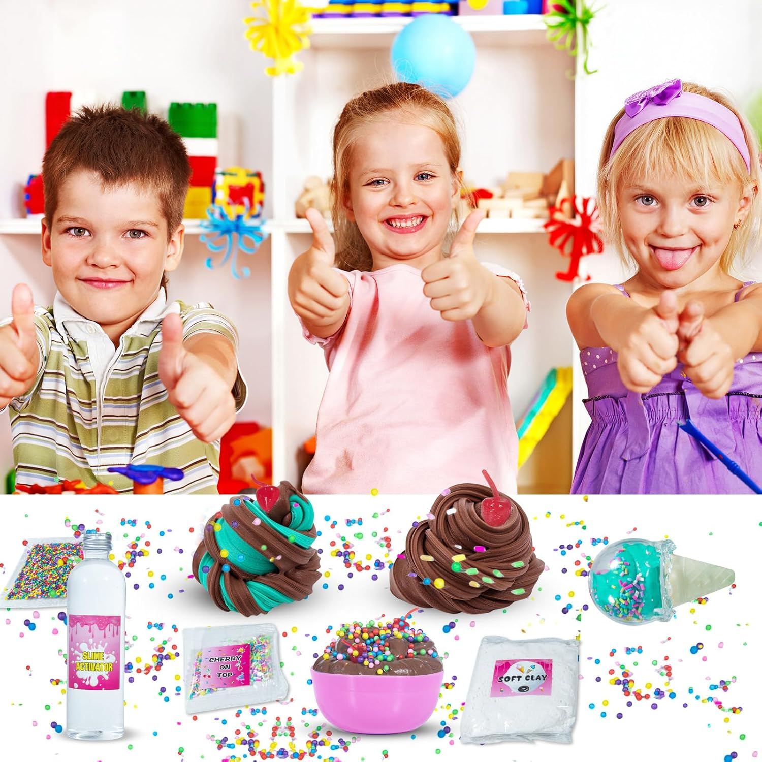 31PCS DIY Ice Cream Slime Kit for Girls, Amazing Ice Cream Slime Making Kit to Make Butter Cloud & Foam Slimes, Fun Easter Present, 10 Year Old Girl Birthday Gifts & Toys for Girls 7-10 image number 5