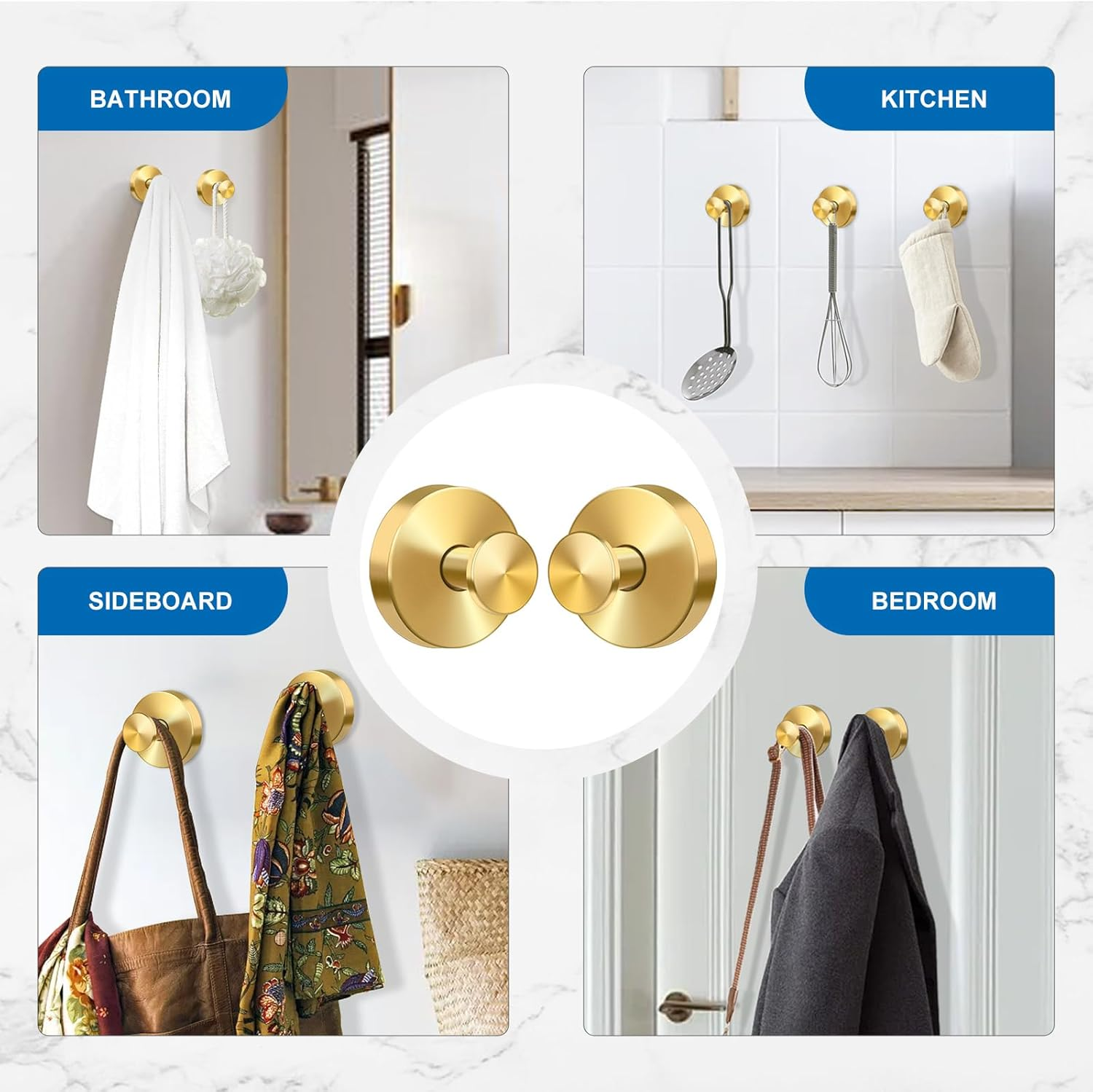 Suction Cup Hooks for Towels Robes, Stainless Steel Shower Hooks for Smooth Wall, Glass, Mirror, Tile in Bathroom Bedroom Kitchen to Hang Swimsuit Loofah Washcloths (4, Gold) image number 4