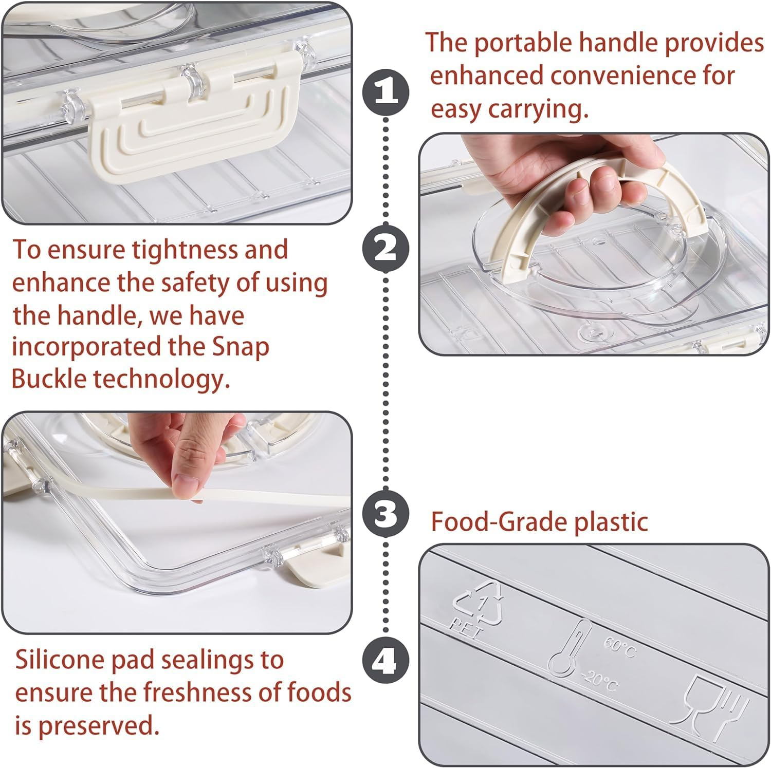 Divided Snack Serving Tray with Handle and Lid - Clear Container for Charcuterie, Candy, Fruit, Nuts and Snacks - Ideal for Parties and Entertaining (8 Compartment) image number 6
